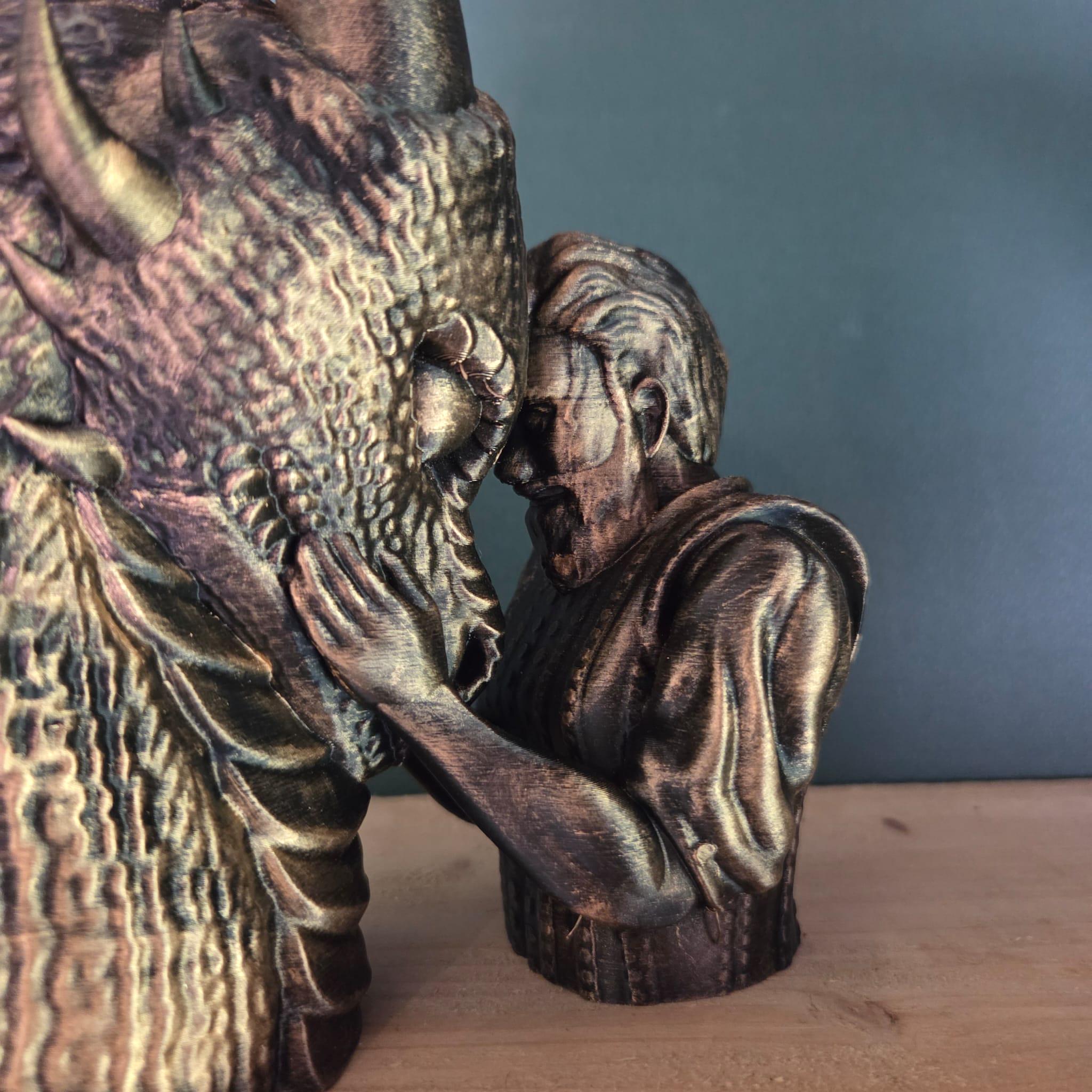 Dragon Bond Sculpture with Woman or Man – Fantasy Dragon Statue – Gothic Bookish Decor – Romantic Fantasy Gift – 3D Printed Figurine
