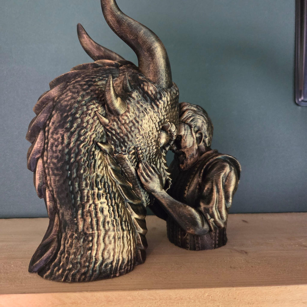 Dragon Bond Sculpture with man - dragon rider – Fantasy Dragon Statue – Gothic Bookish Decor – Romantic Fantasy Gift