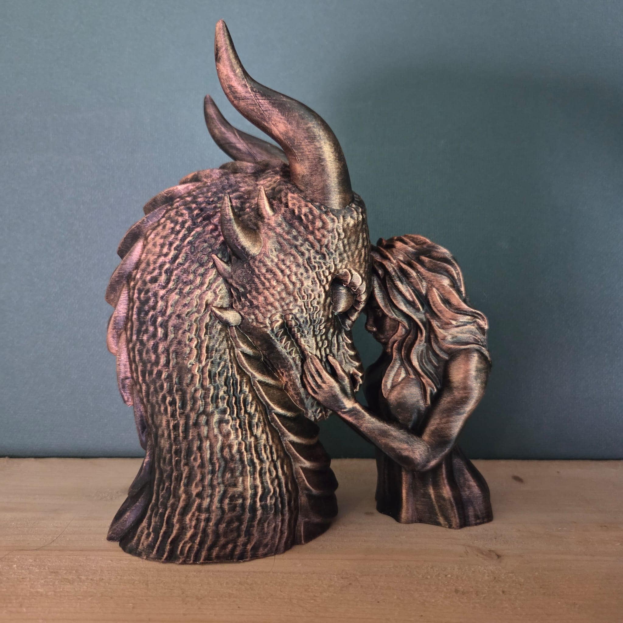 Dragon Bond Sculpture with Woman or Man – Fantasy Dragon Statue – Gothic Bookish Decor – Romantic Fantasy Gift – 3D Printed Figurine