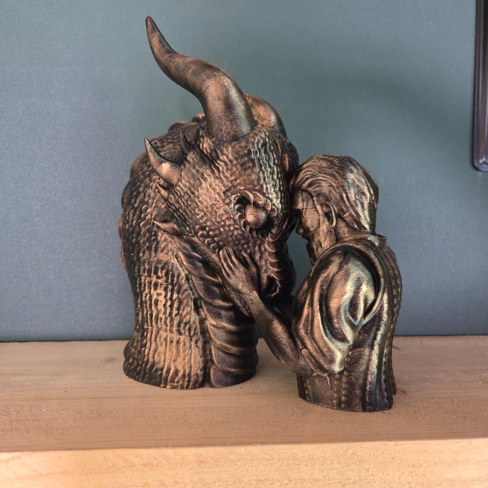 Dragon Bond Sculpture with Woman or Man – Fantasy Dragon Statue – Gothic Bookish Decor – Romantic Fantasy Gift – 3D Printed Figurine