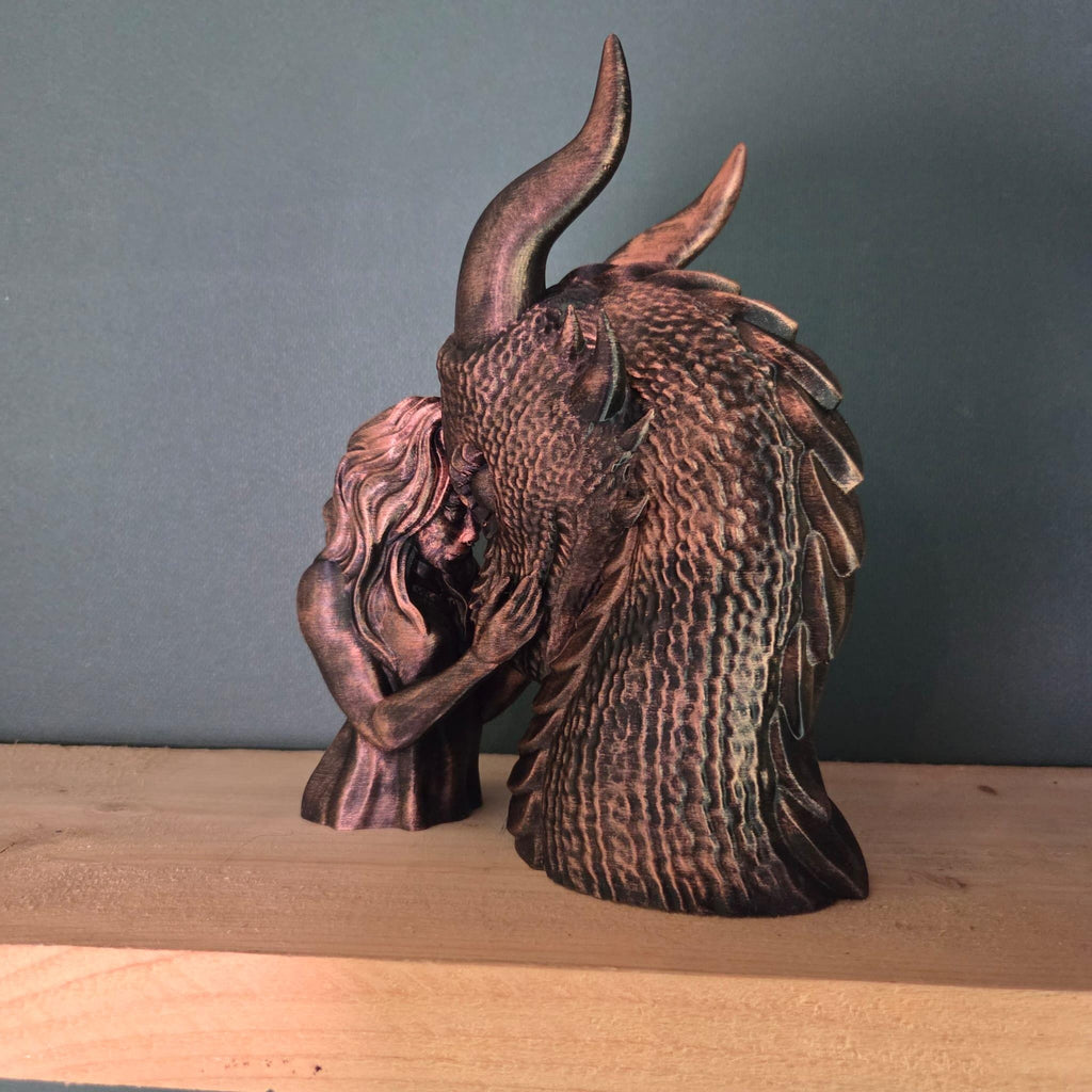 Dragon Bond Sculpture with Woman or Man – Fantasy Dragon Statue – Gothic Bookish Decor – Romantic Fantasy Gift – 3D Printed Figurine