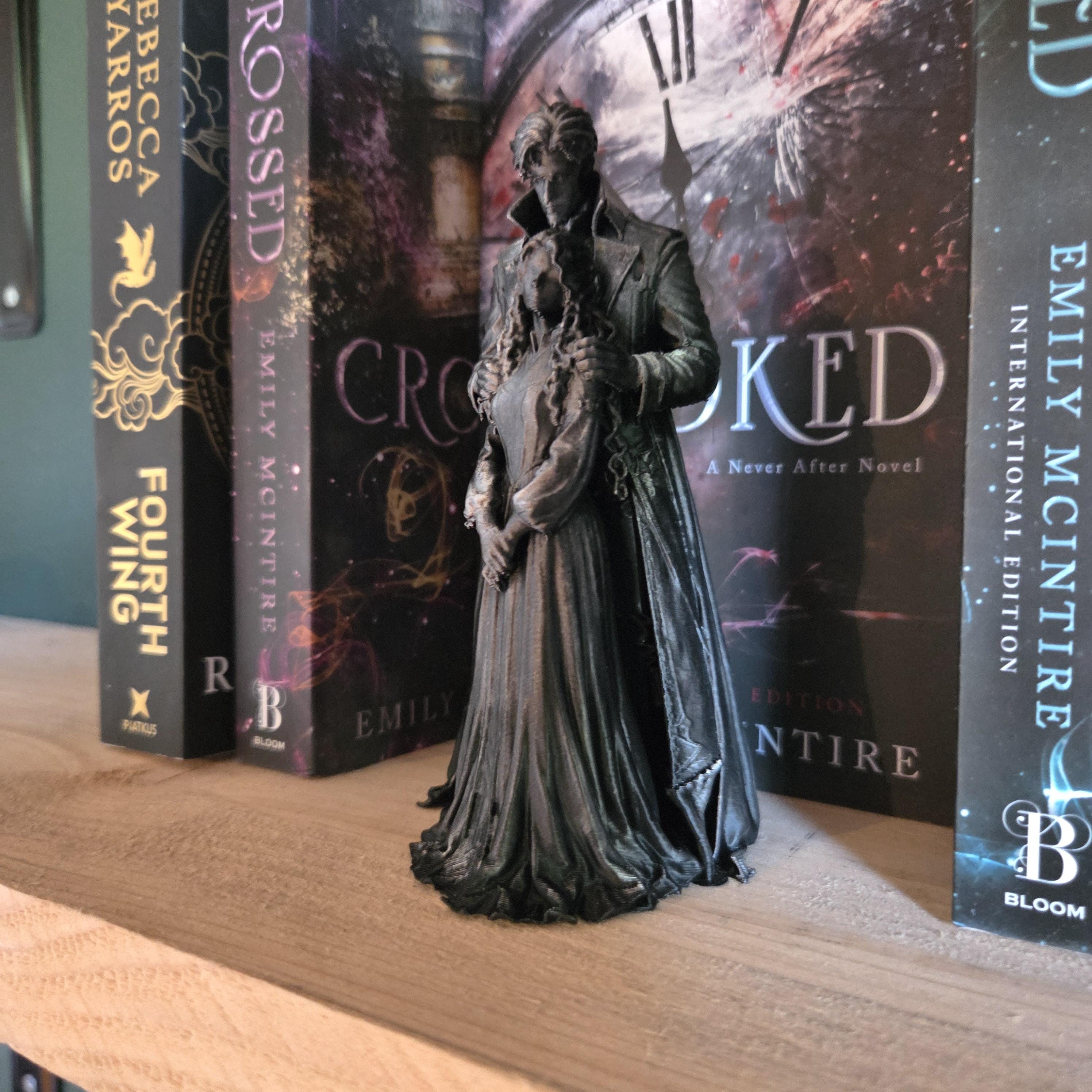 Winged Shadow Warrior Shelf Sitter – Dark Romantasy Bookshelf Decor, Gothic Dragon Rider Figurine, Fantasy Book Nook Decor