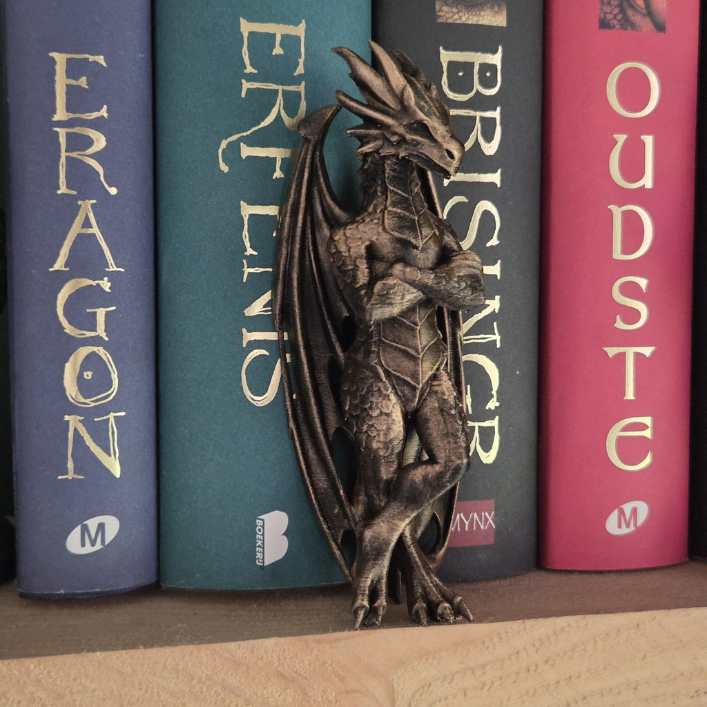 Dragon Bookshelf Figurine – Reading Dragon Statue – Proud Dragon Shelf Sitter – Fantasy Book Decor – Book Lover Gift
