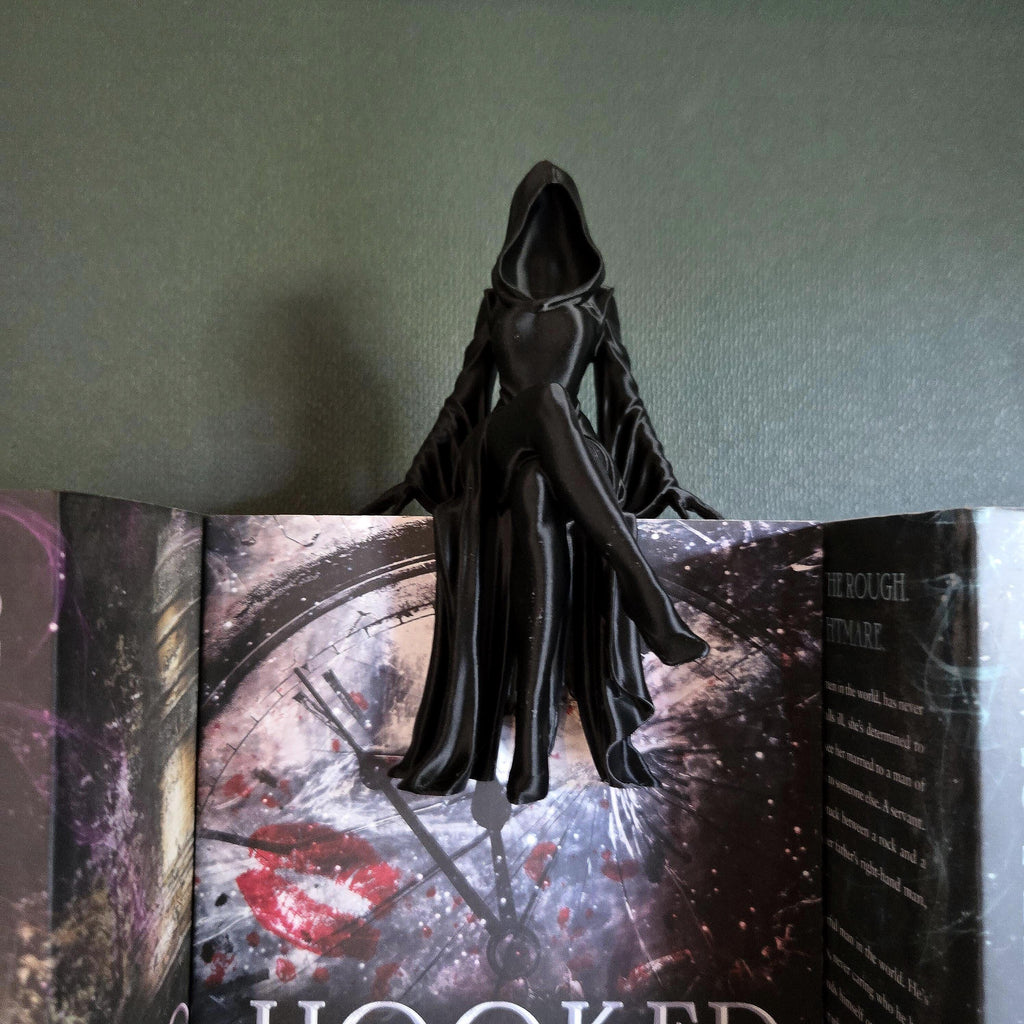 Hooded Dark Romance Shelf Sitter – Gothic Bookish Decor – Never After Inspired Bookshelf Figure – Fantasy Book Nook Decor