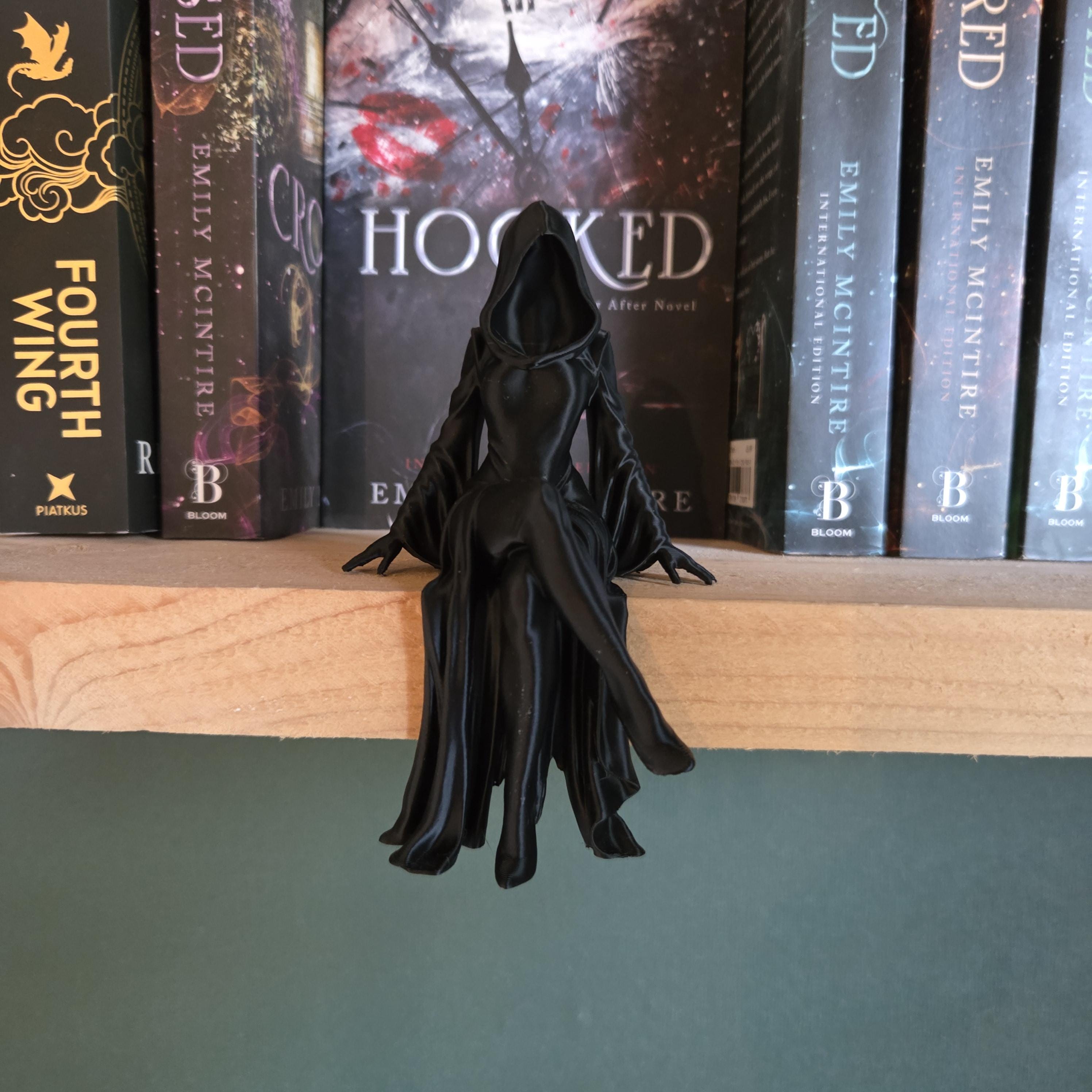 Hooded Dark Romance Shelf Sitter – Gothic Bookish Decor – Never After Inspired Bookshelf Figure – Fantasy Book Nook Decor