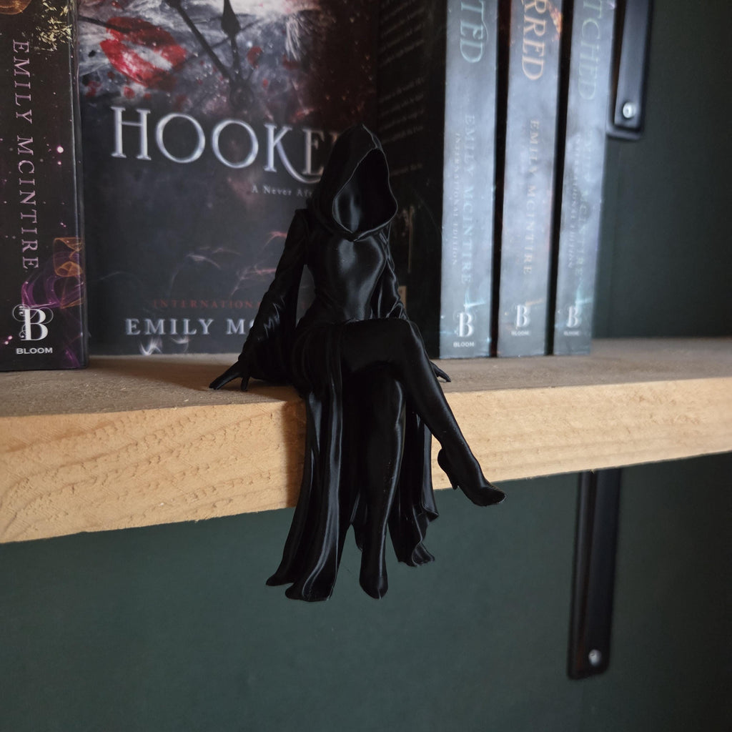 Hooded Dark Romance Shelf Sitter – Gothic Bookish Decor – Never After Inspired Bookshelf Figure – Fantasy Book Nook Decor