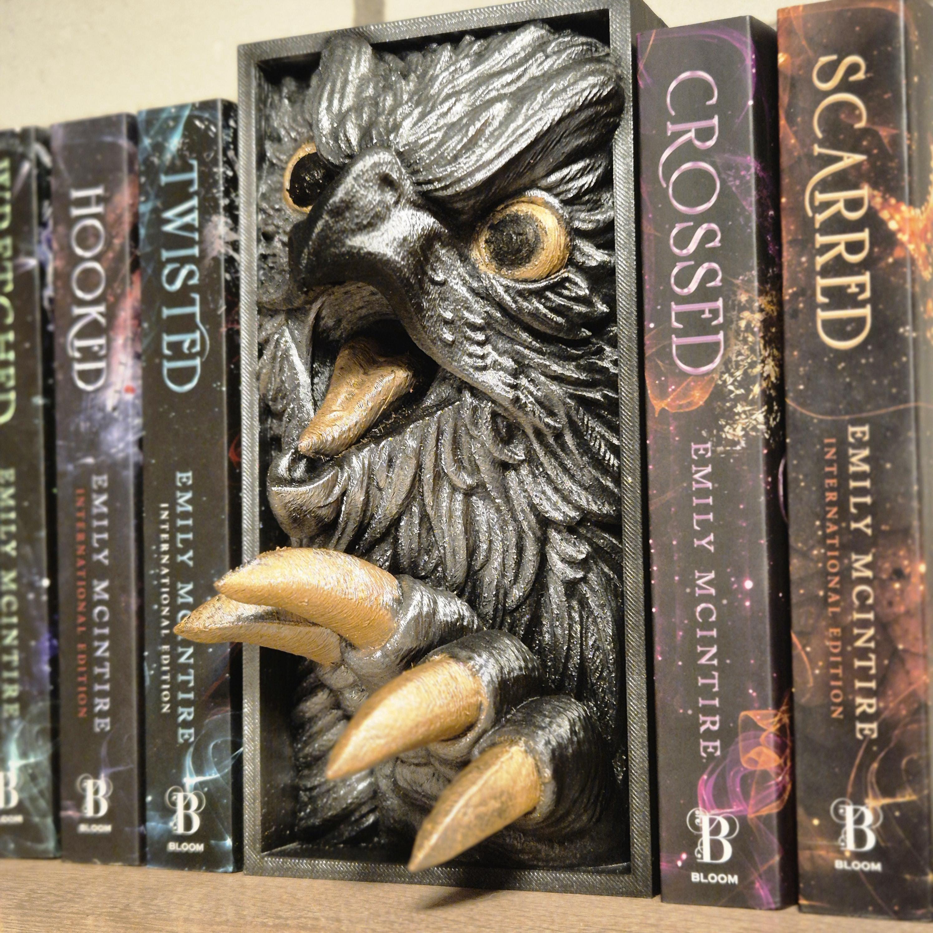 Fantasy Book Nook Insert – Dragon Owl Monster with Claw | Gothic Bookshelf Decoration | Unique Gift for Readers & Book Lovers
