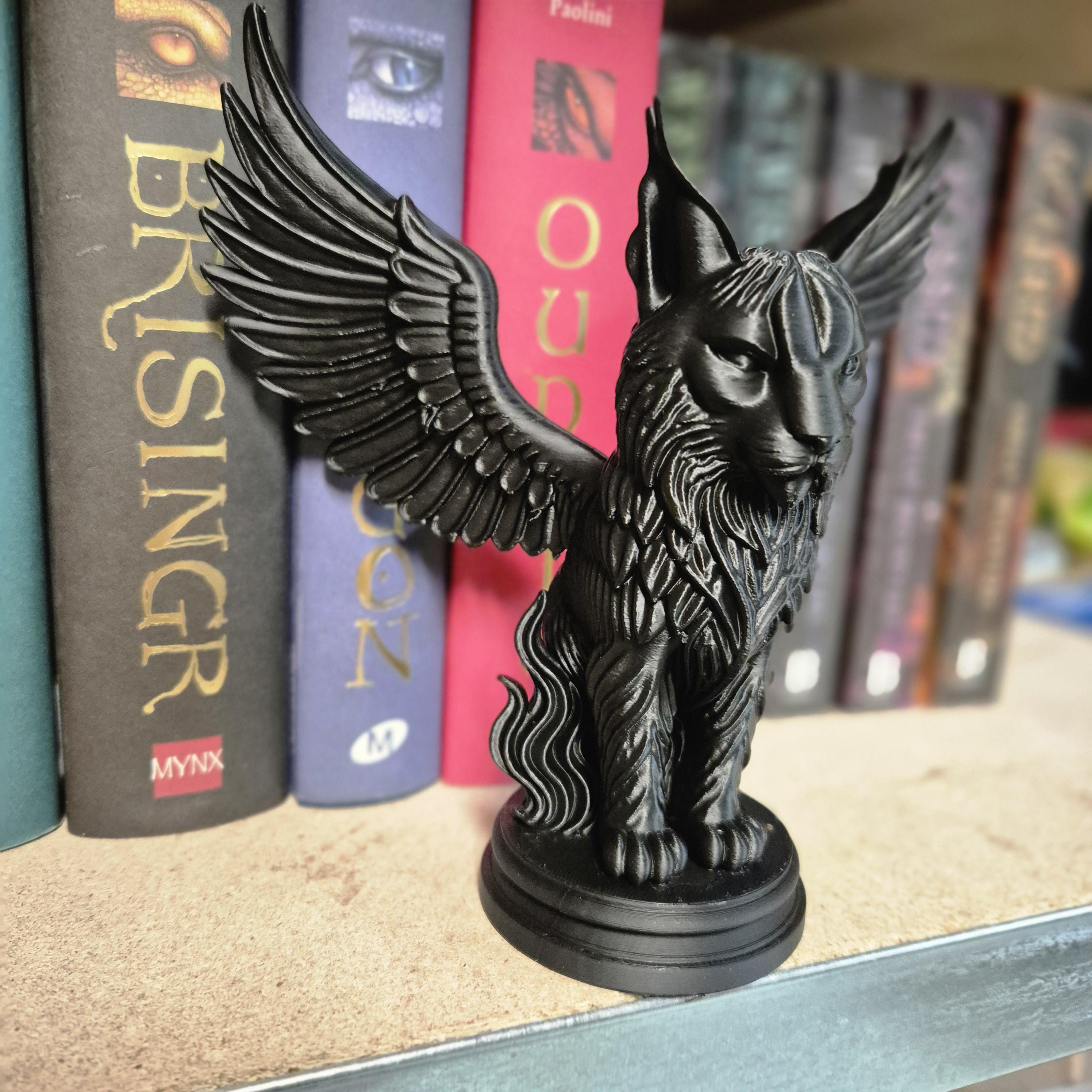 Black Winged Lynx Figurine – bookshelf decor - Gothic Fantasy Creature