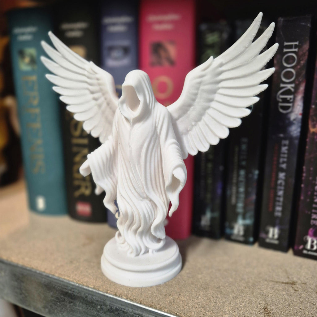 White Hooded Angel Figurine – bookshelf decor - Celestial / Gothic Decor