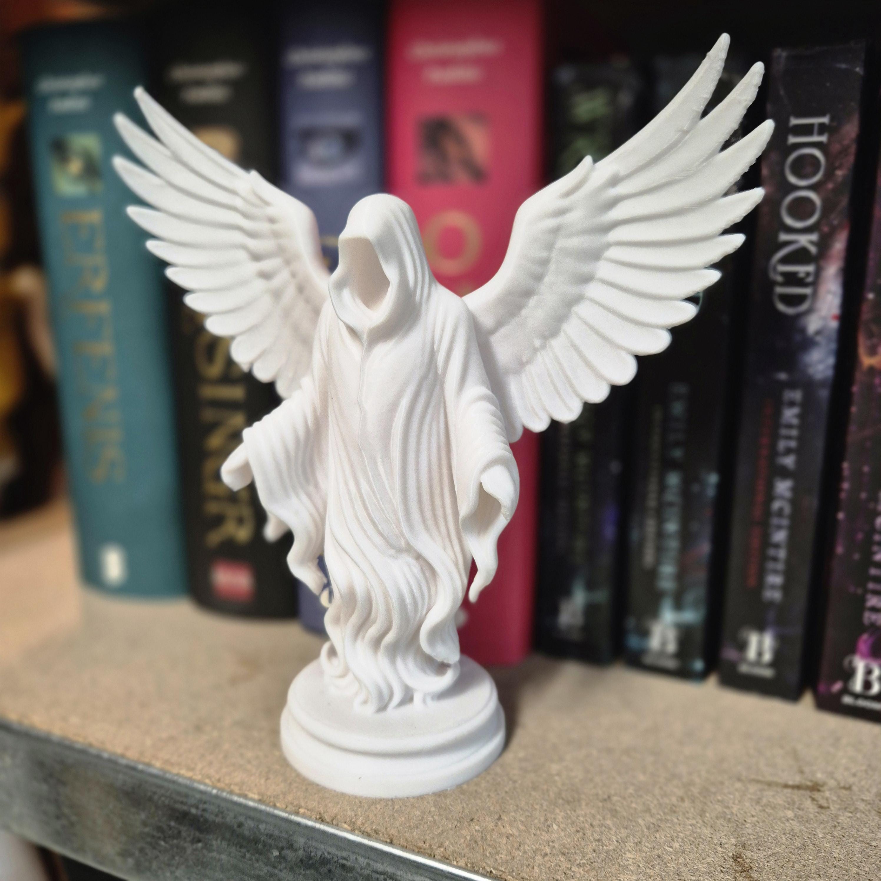 White Hooded Angel Figurine – bookshelf decor - Celestial / Gothic Decor