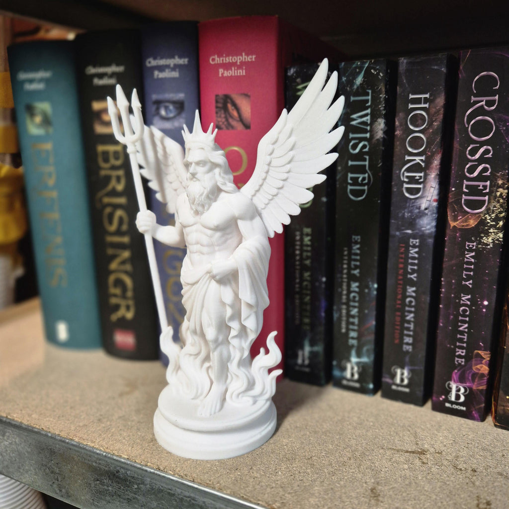White Winged Sea God Figurine – bookshelf decor - Poseidon Inspired Statue