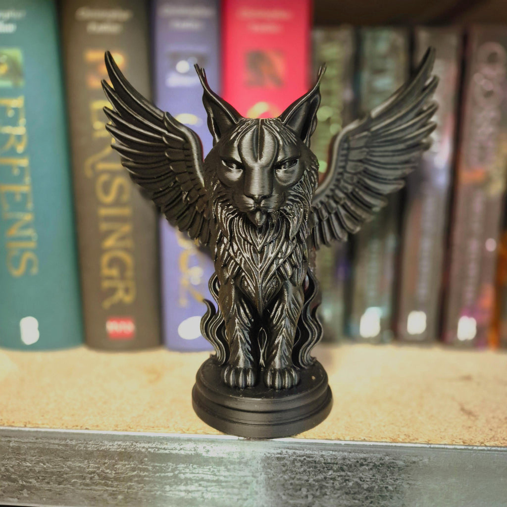 Black Winged Lynx Figurine – bookshelf decor - Gothic Fantasy Creature