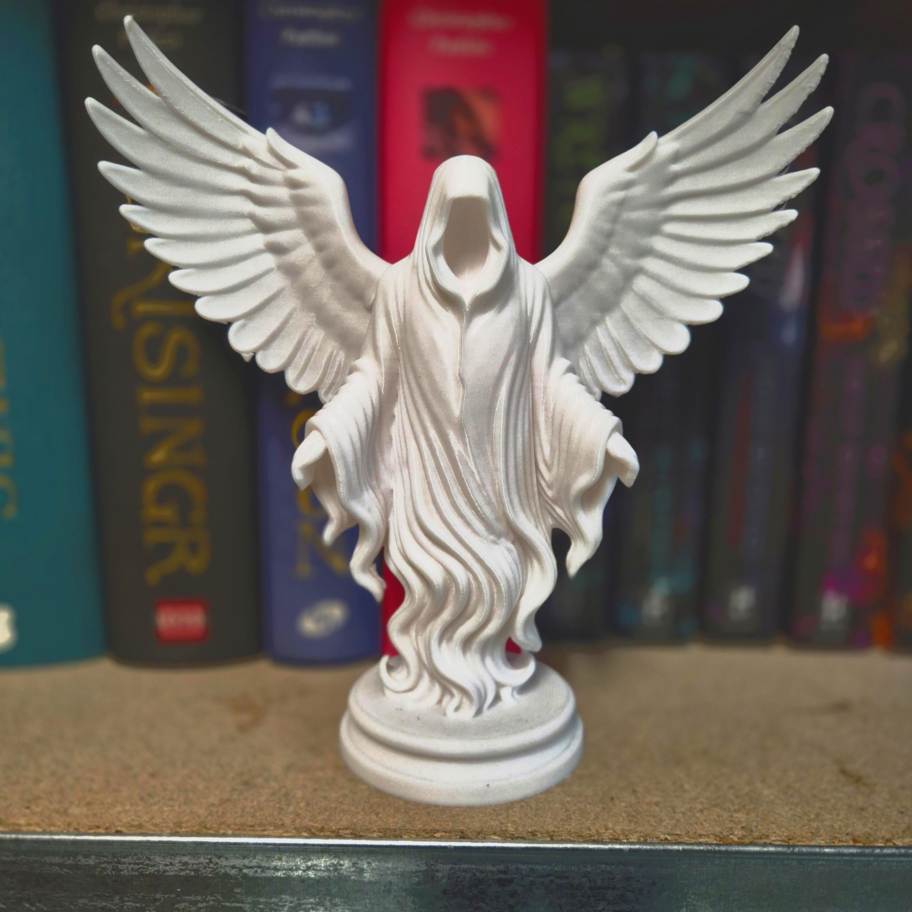 White Hooded Angel Figurine – bookshelf decor - Celestial / Gothic Decor