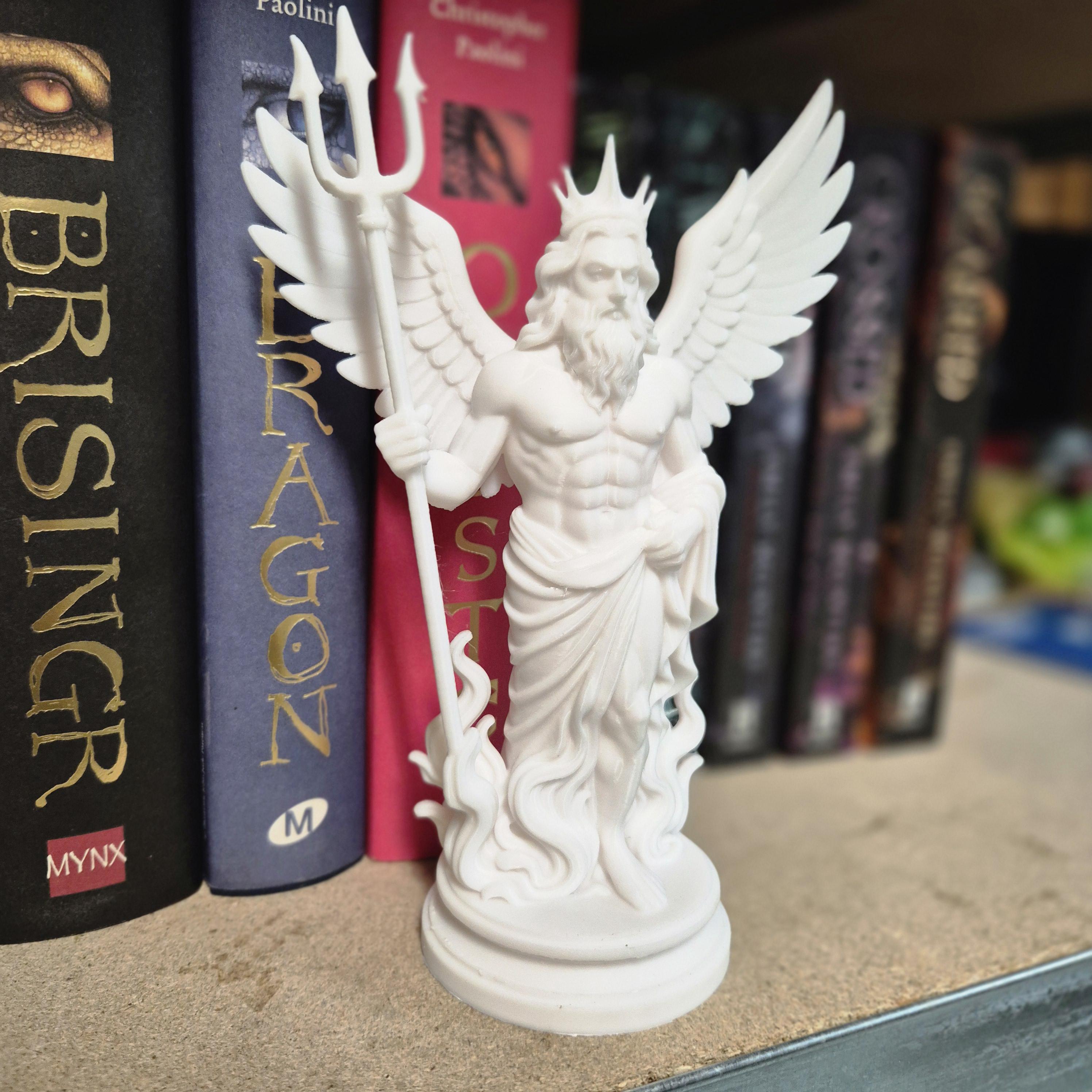 White Winged Sea God Figurine – bookshelf decor - Poseidon Inspired Statue