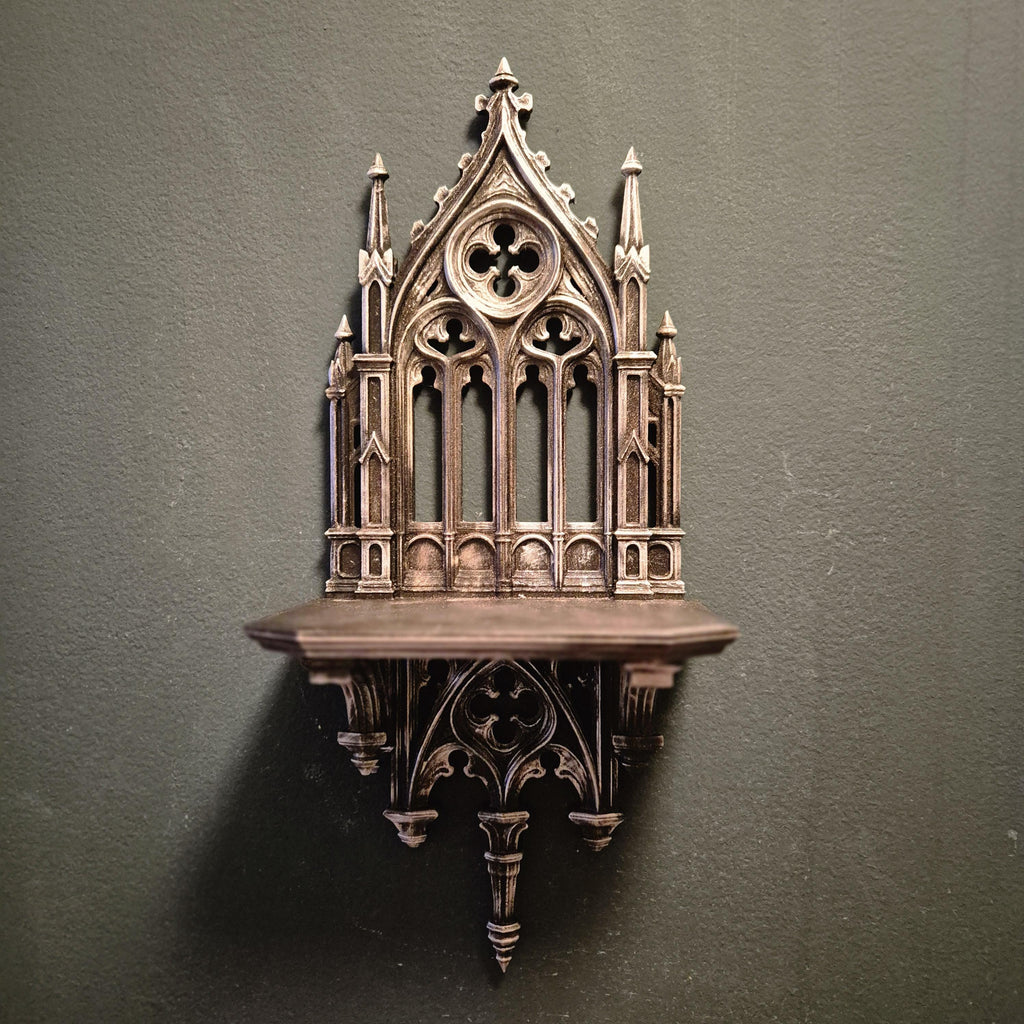Brons Gothic Wall Shelf – dark academia Cathedral Style Mini Altar Shelf