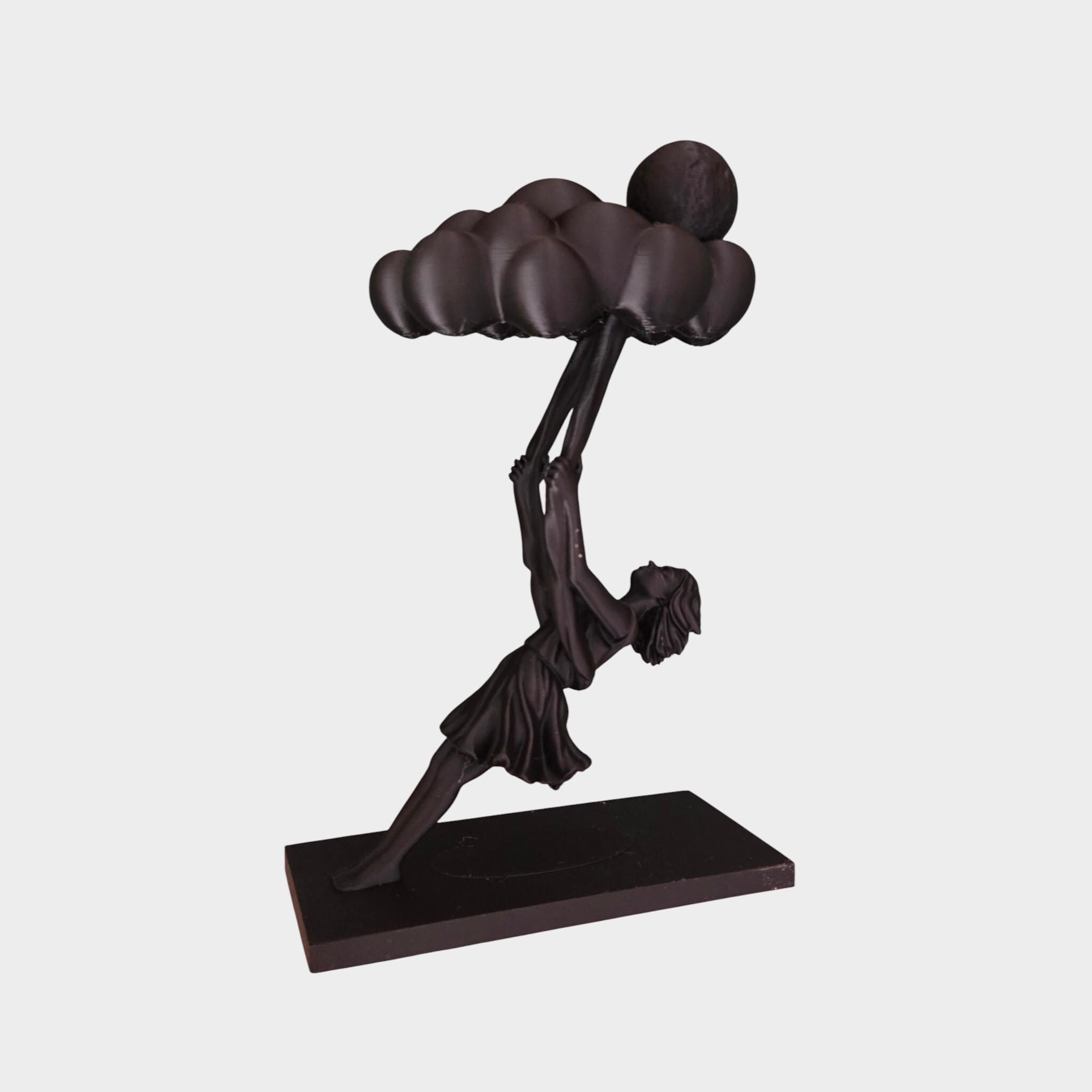 Woman Holding a Cloud Sculpture – Emotional Art Statue – Symbolic Burden Figurine – Modern & Gothic Home Decor