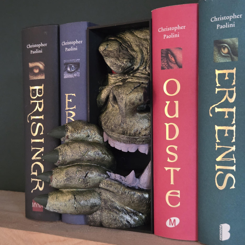 Orc Book Nook Insert – Shelf Diorama with Hand & Face – Handmade Bookshelf Decor for Fantasy Fans