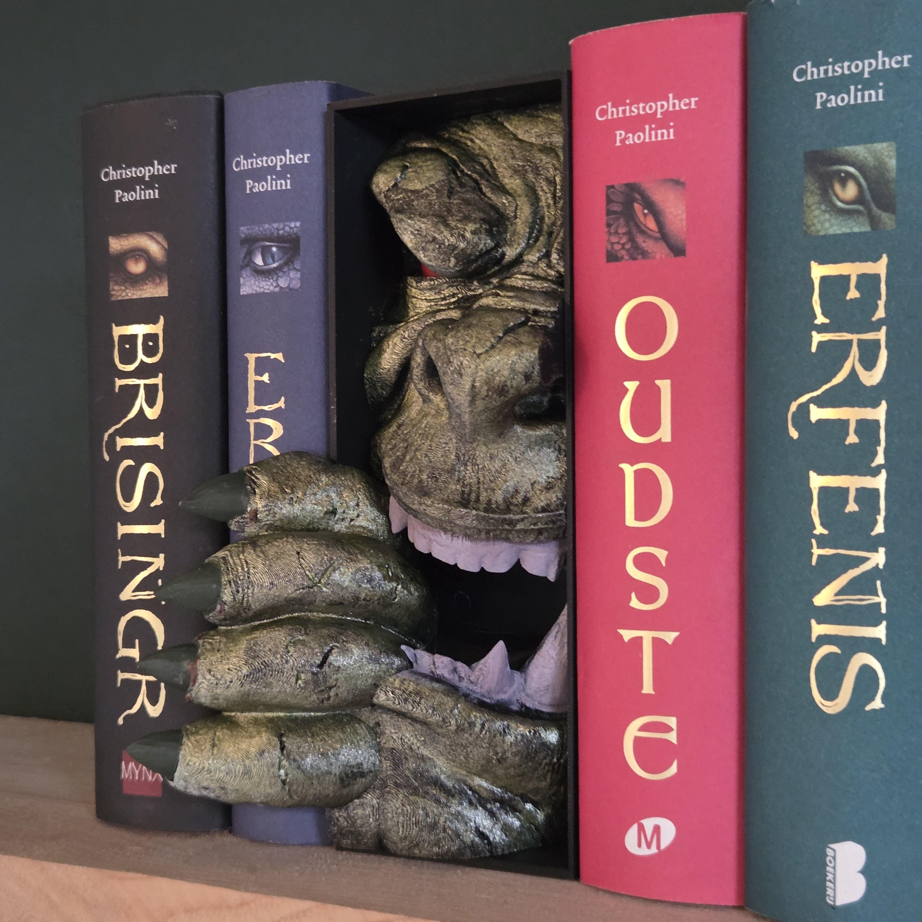 Orc Book Nook Insert – Shelf Diorama with Hand & Face – Handmade Bookshelf Decor for Fantasy Fans