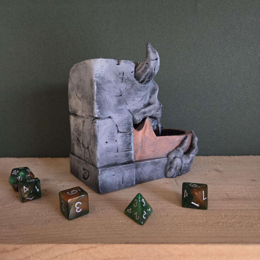 Demonic Skull Dice Tower – Fantasy Dice Roller with Horned – Handmade Tabletop Gaming Accessory