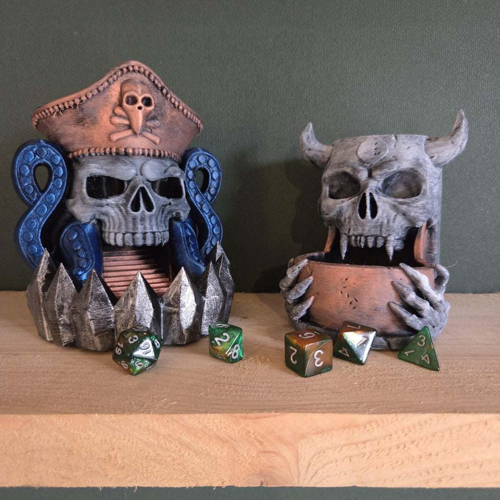 Demonic Skull Dice Tower – Fantasy Dice Roller with Horned – Handmade Tabletop Gaming Accessory