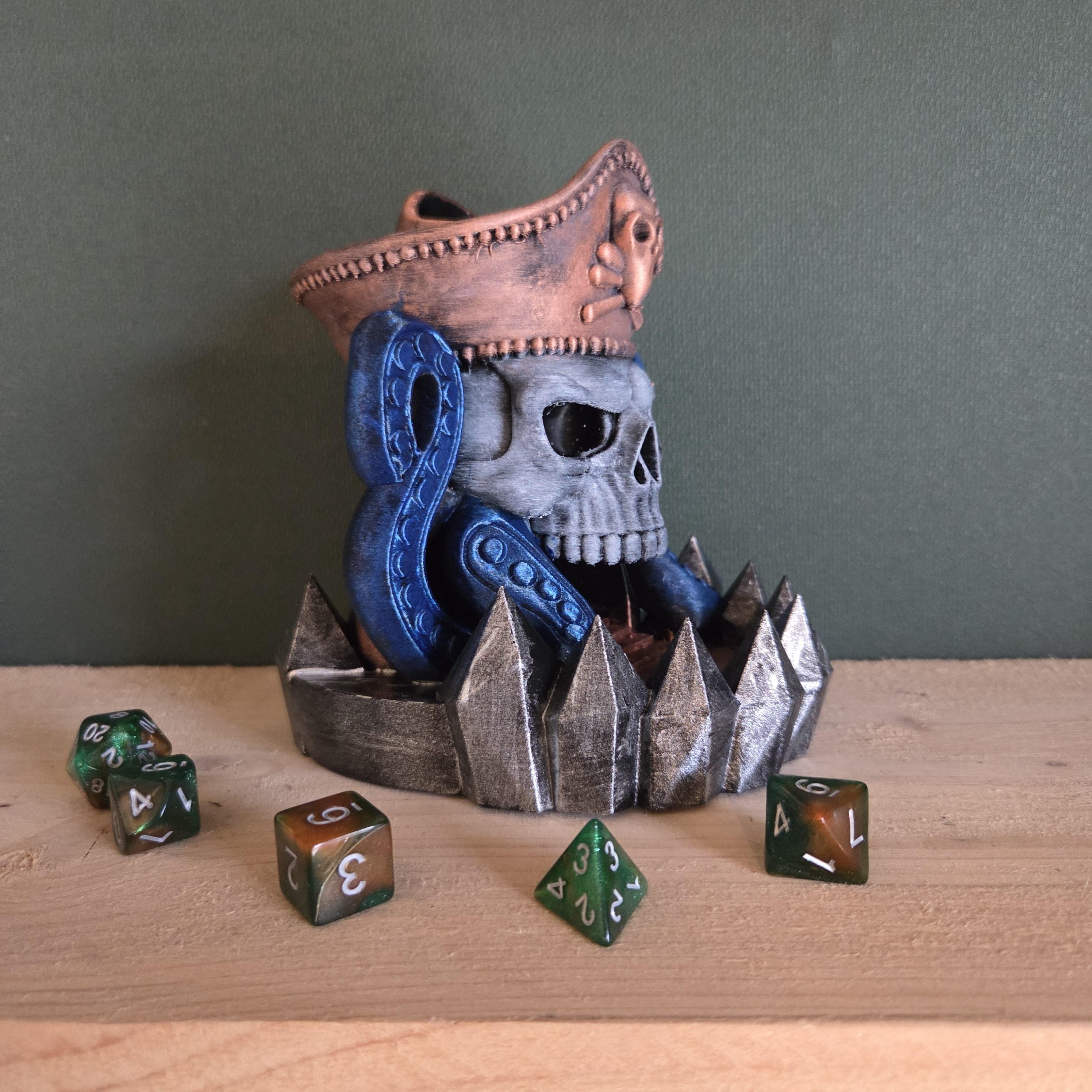 Pirate Skull Dice Tower – Fantasy Dice Roller with Tentacles and Spiked Base – Handmade Tabletop Gaming Decor