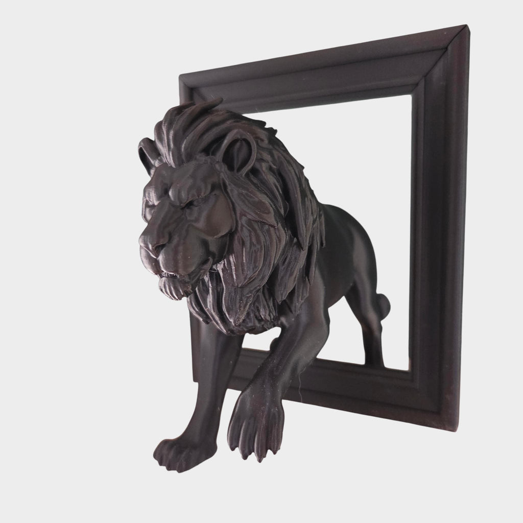 Lion Breaking Through Frame Sculpture – 3D Wall Art Lion – Bold Symbolic Decor – Gothic & Modern Interior Accent