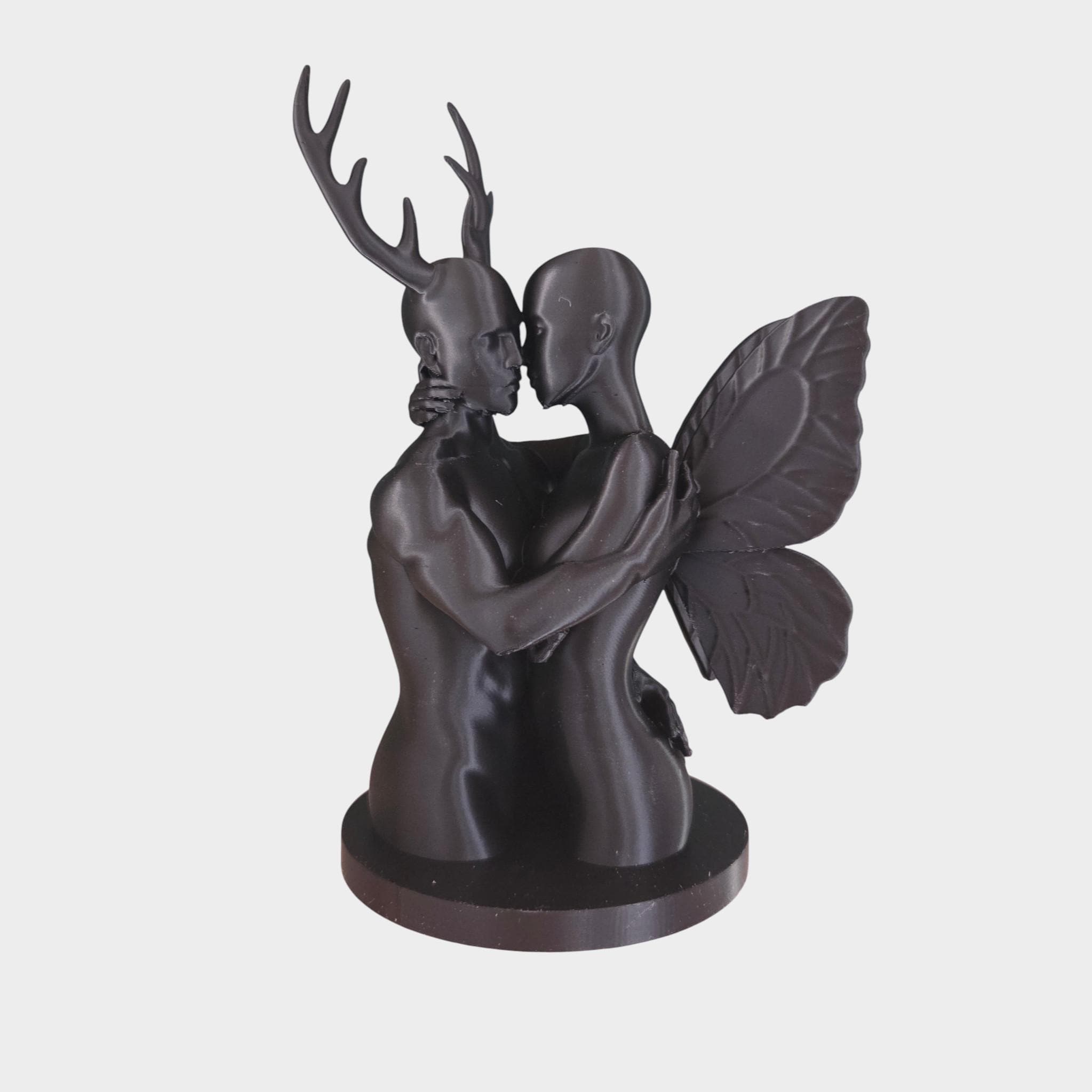 Fantasy Lovers Sculpture – Antler Man & Winged Figure Embrace – Valentine gift -  Dark Romance Statue – Gothic Symbolic Art Decor