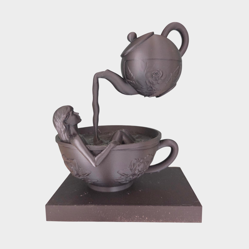 Floating Teapot Bath Sculpture – Surreal Tea Art Figurine – Woman in Teacup Statue – Dark Fantasy & Whimsical Decor