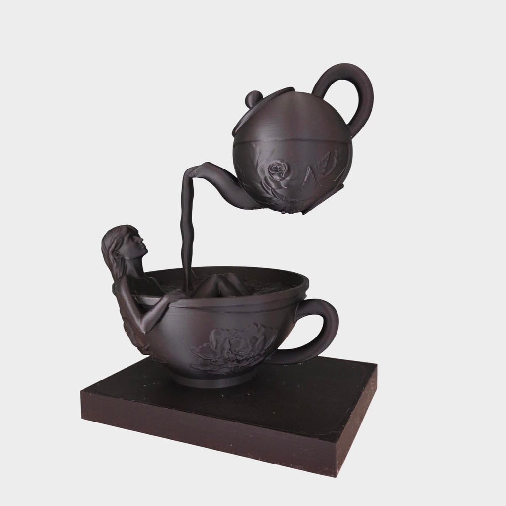 Floating Teapot Bath Sculpture – Surreal Tea Art Figurine – Woman in Teacup Statue – Dark Fantasy & Whimsical Decor