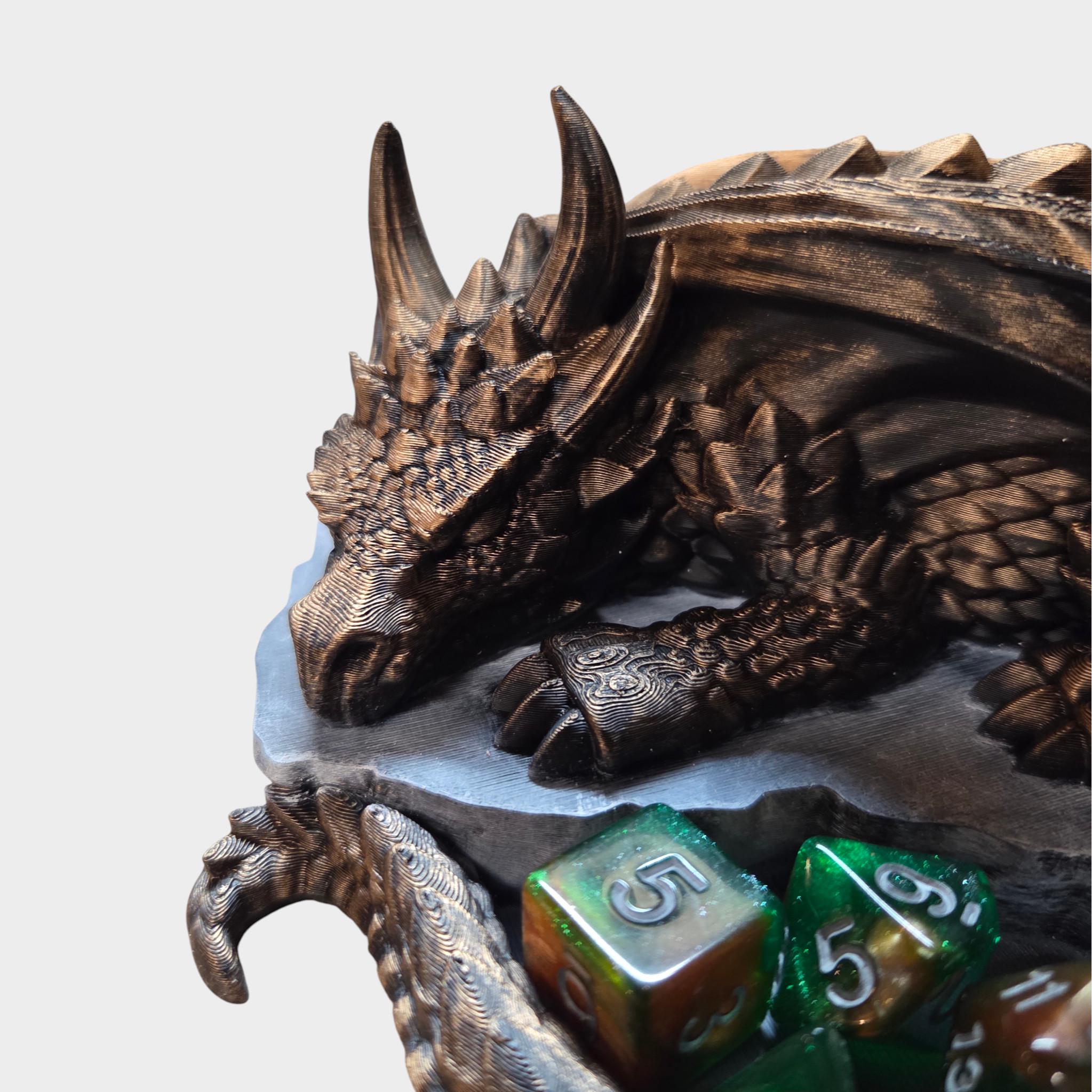 Sleeping Dragon Dice Tray – Fantasy Dragon Dice Holder – D&D Dice Rolling Tray – Tabletop RPG Accessory