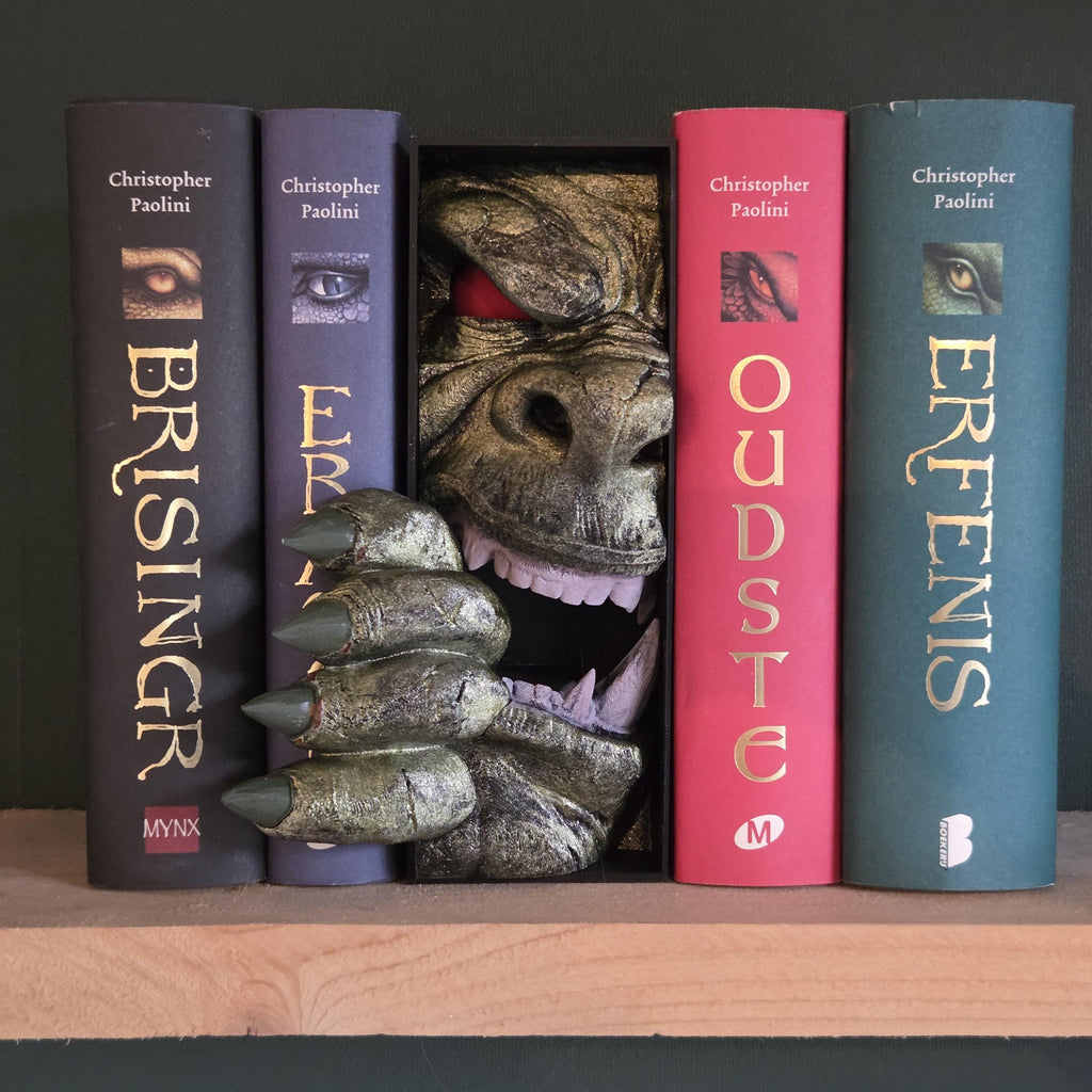 Orc Book Nook Insert – Shelf Diorama with Hand & Face – Handmade Bookshelf Decor for Fantasy Fans