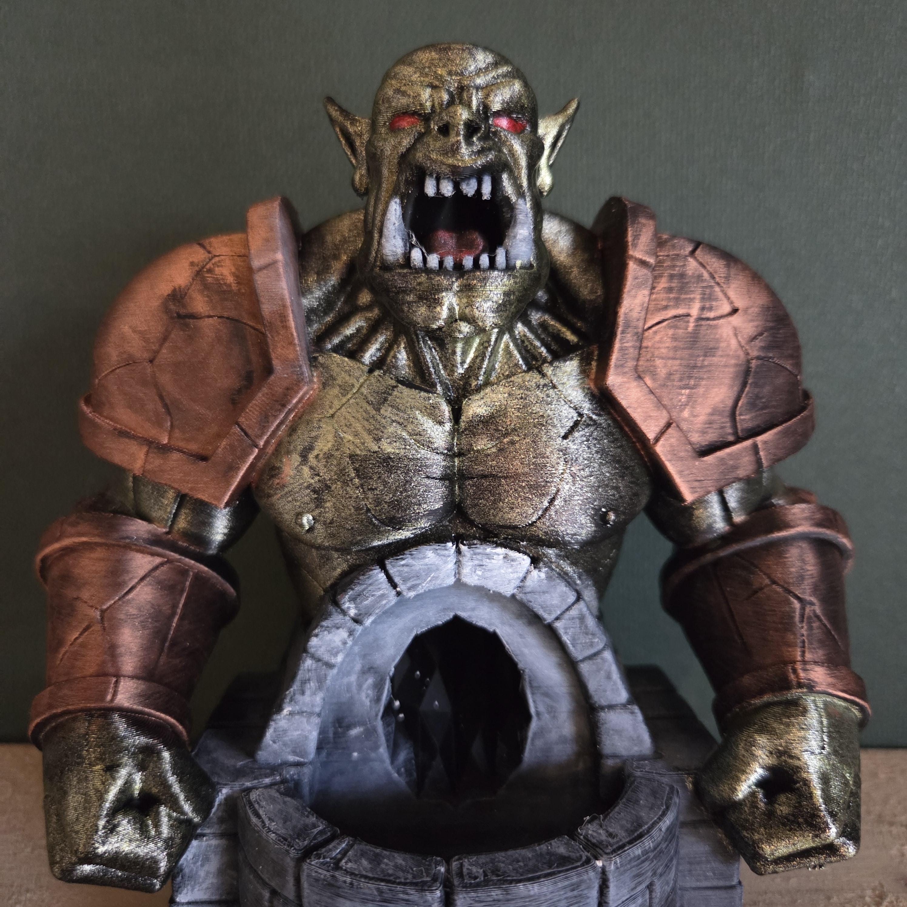 Orc Dice Tower – Fantasy Dice Roller with Armored Bust – Handmade Tabletop RPG Accessory