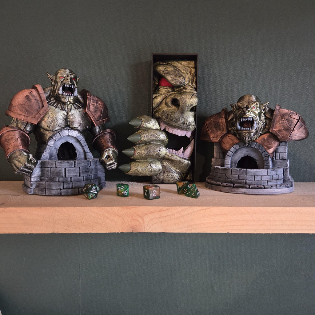 Orc Dice Tower – Fantasy Dice Roller with Armored Bust – Handmade Tabletop RPG Accessory