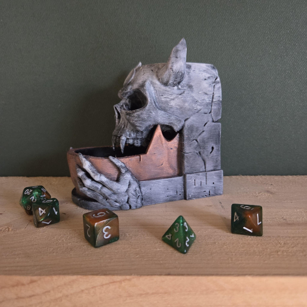 Demonic Skull Dice Tower – Fantasy Dice Roller with Horned – Handmade Tabletop Gaming Accessory