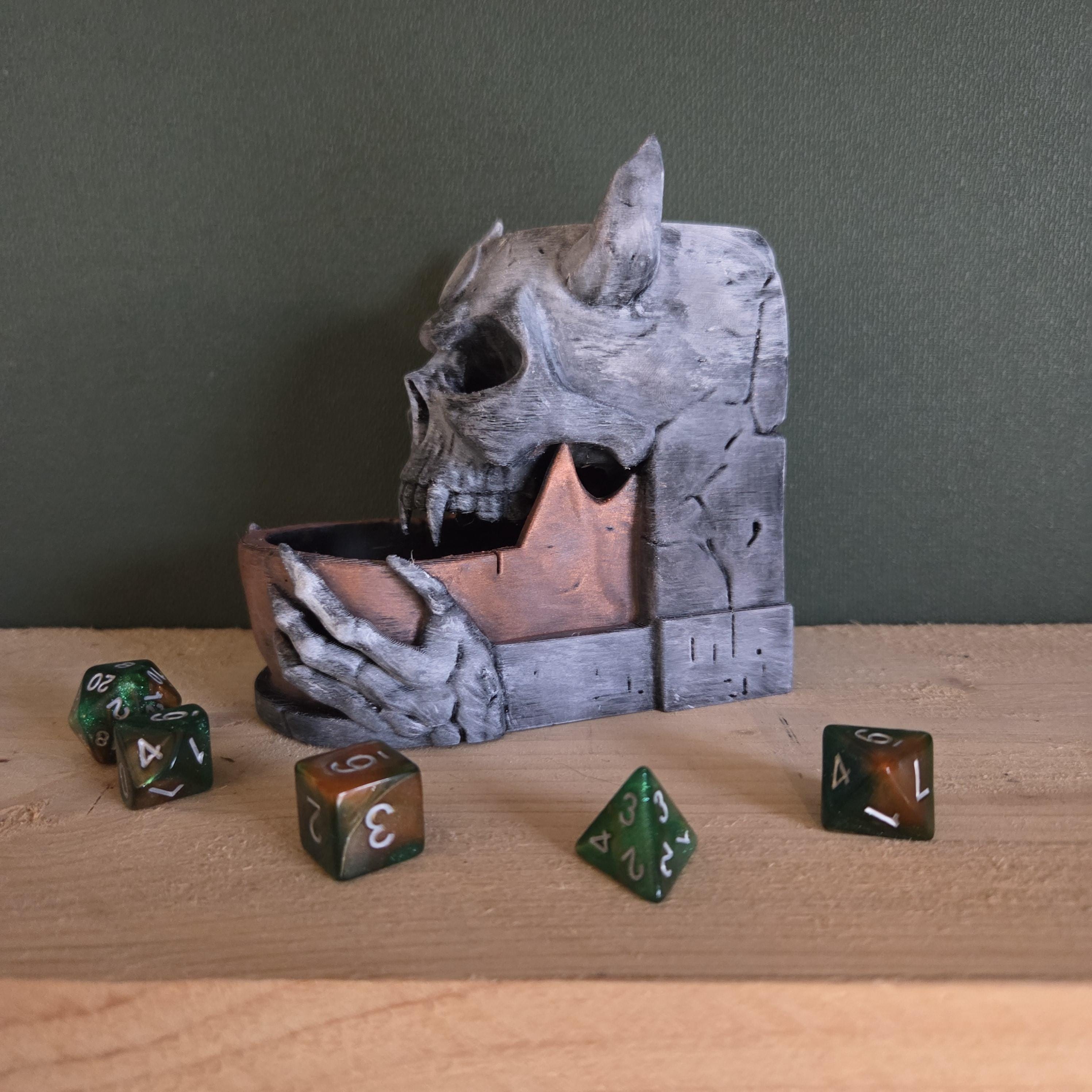 Demonic Skull Dice Tower – Fantasy Dice Roller with Horned – Handmade Tabletop Gaming Accessory