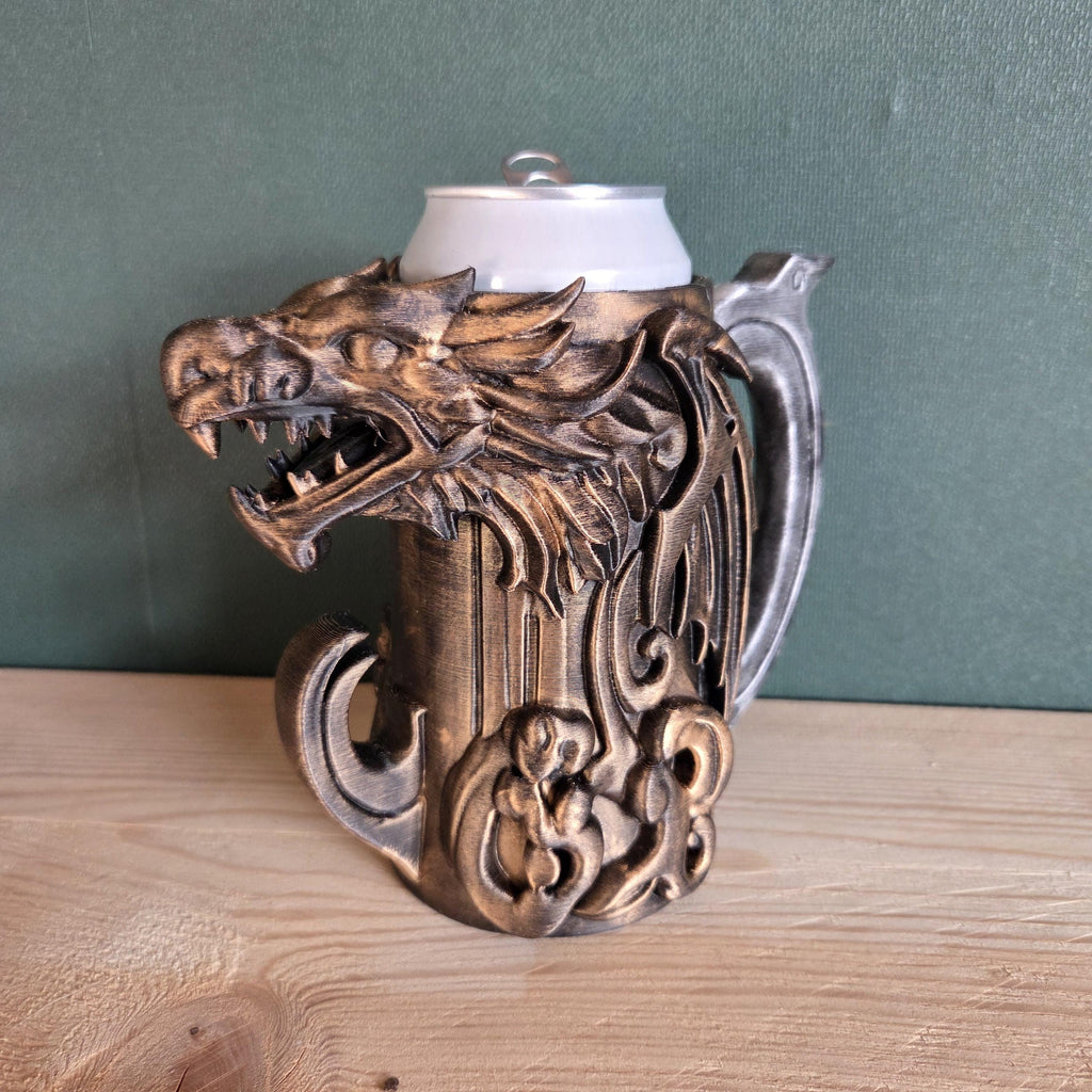Dragon Can Holder Mug – Fantasy Tankard for 330 ml and 500 ml (12 oz / 16–16.9 oz) Cans | Perfect for DND and Tabletop Gaming