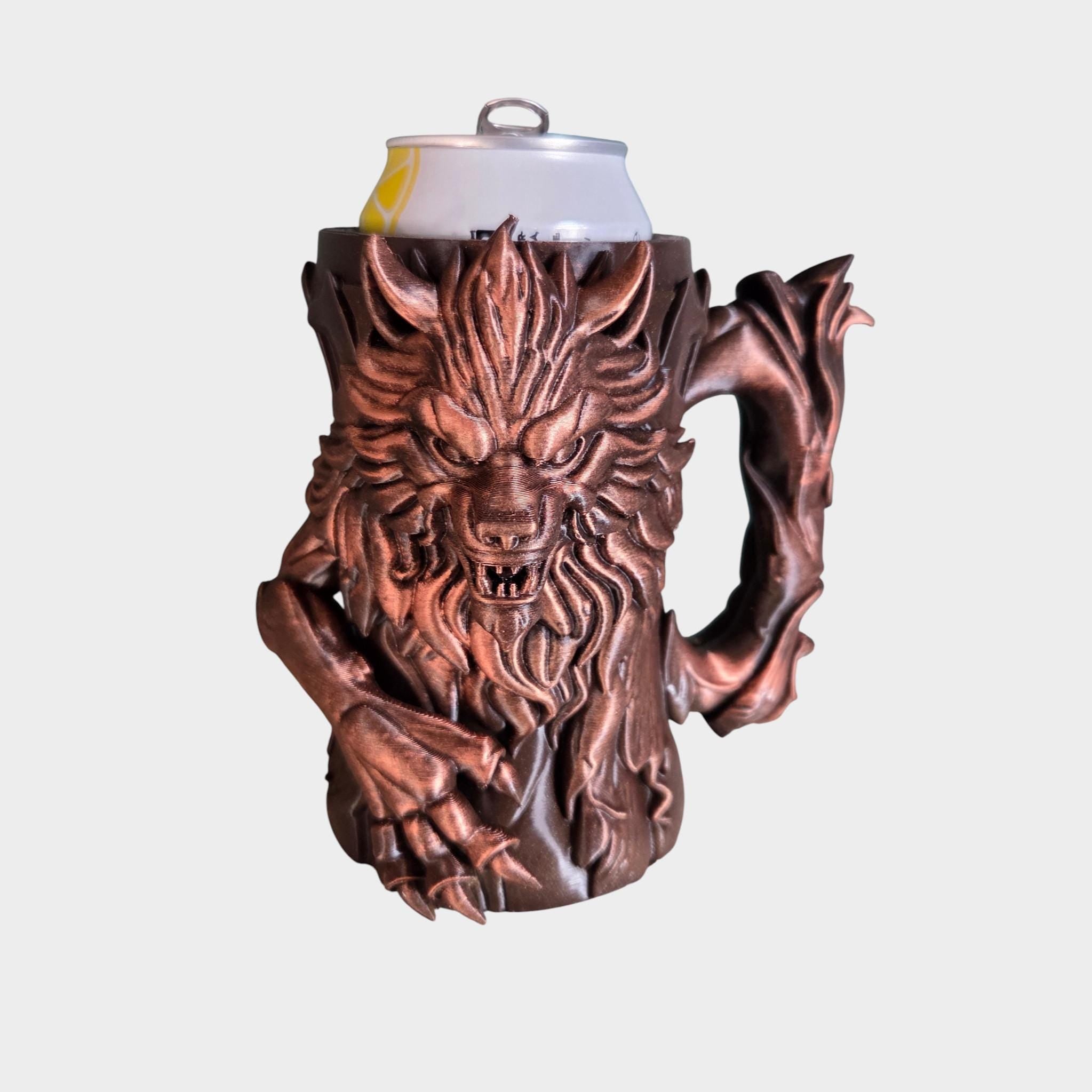 Wolf Can Holder Mug – Fantasy Tankard for 330 ml and 500 ml (12 oz / 16–16.9 oz) Cans | Perfect for DND and Tabletop Gaming