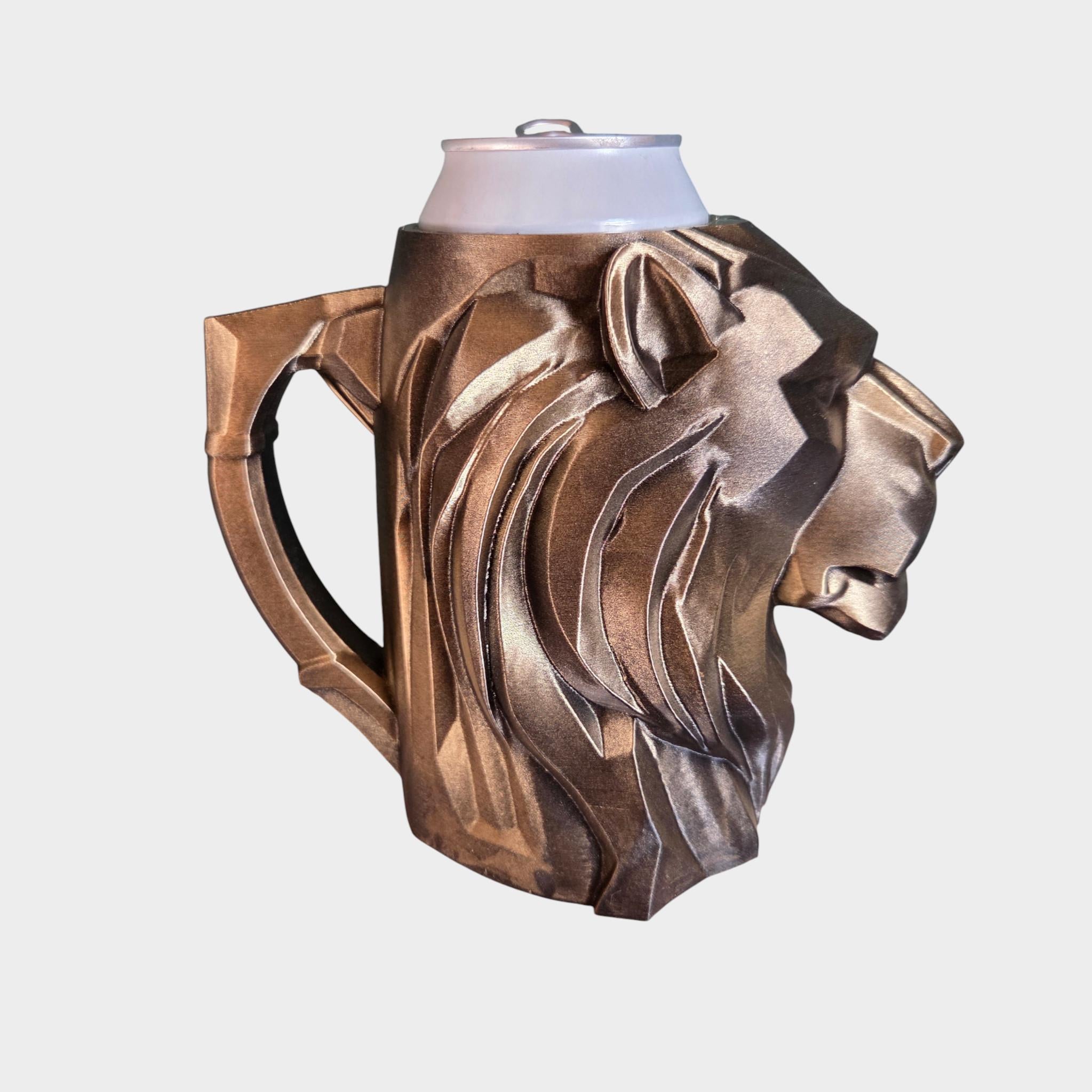 Lion low poly Can Holder Mug – Fantasy Tankard for 330 ml and 500 ml (12 oz / 16–16.9 oz) Cans | Perfect for DND and Tabletop Gaming