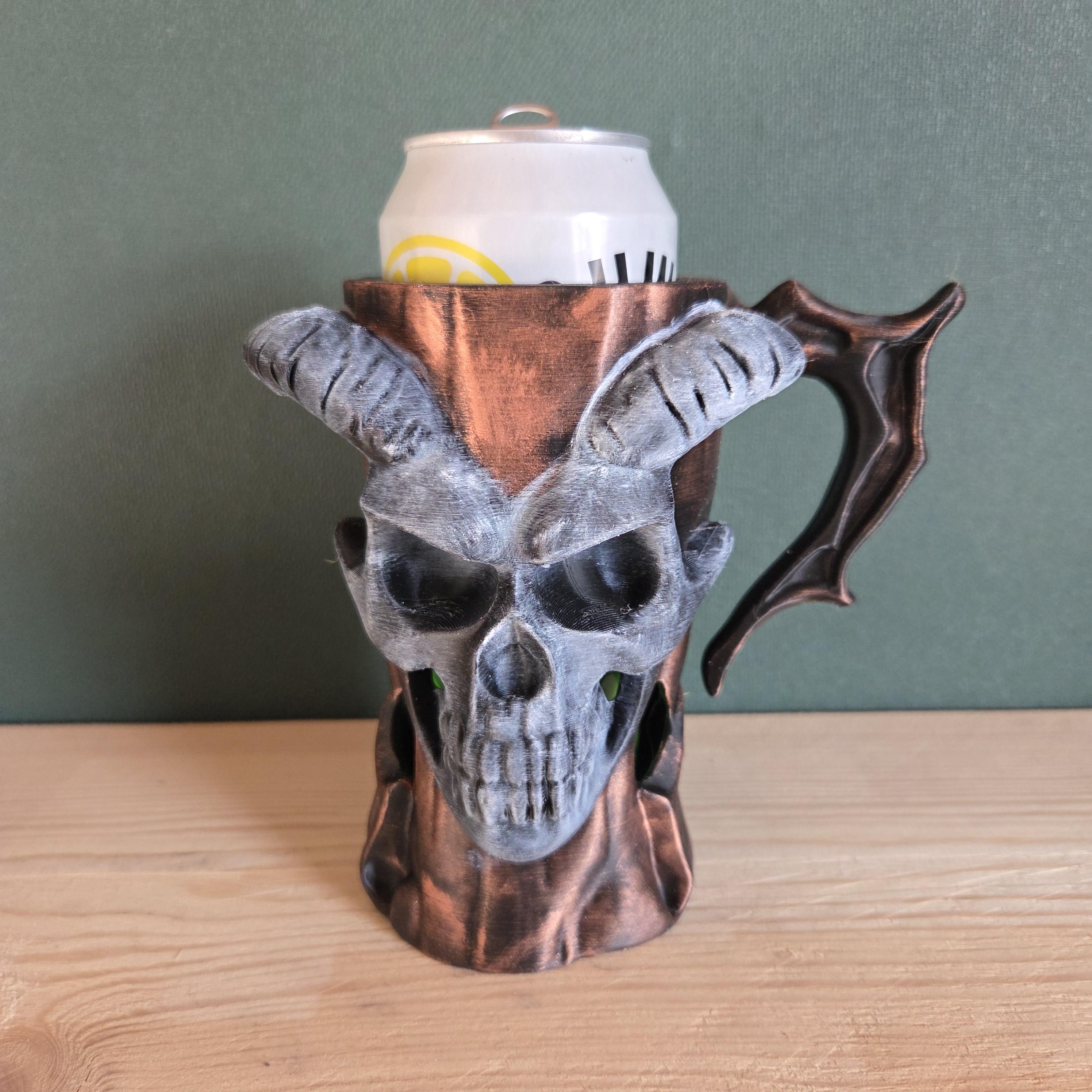 Longhorn Demon skull Can Holder Mug – Fantasy Tankard for 330 ml and 500 ml (12 oz / 16–16.9 oz) Cans | Perfect for DND and Tabletop Gaming