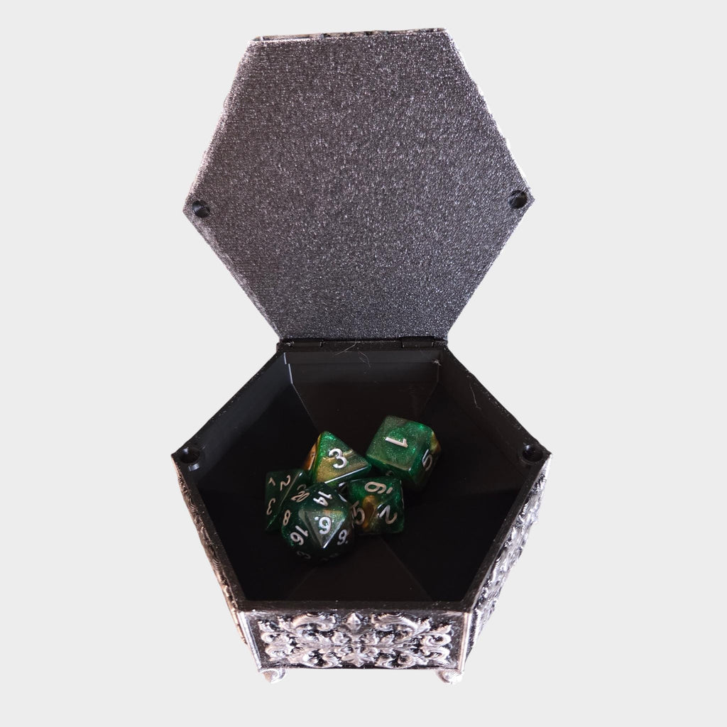 Wolf Dice Box – Gothic Hexagon Dice Storage with Wolf Head | DnD RPG Dice Case | Fantasy Tabletop Gift