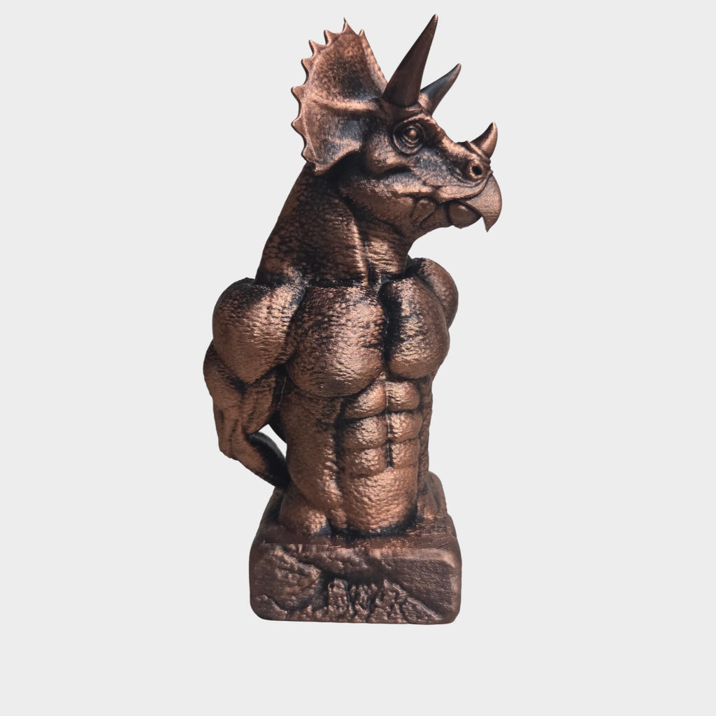 Muscular Triceratops Statue – Dinosaur Sculpture – Strong Dino Bust – Fantasy Home Decor – Unique Statement Figurine