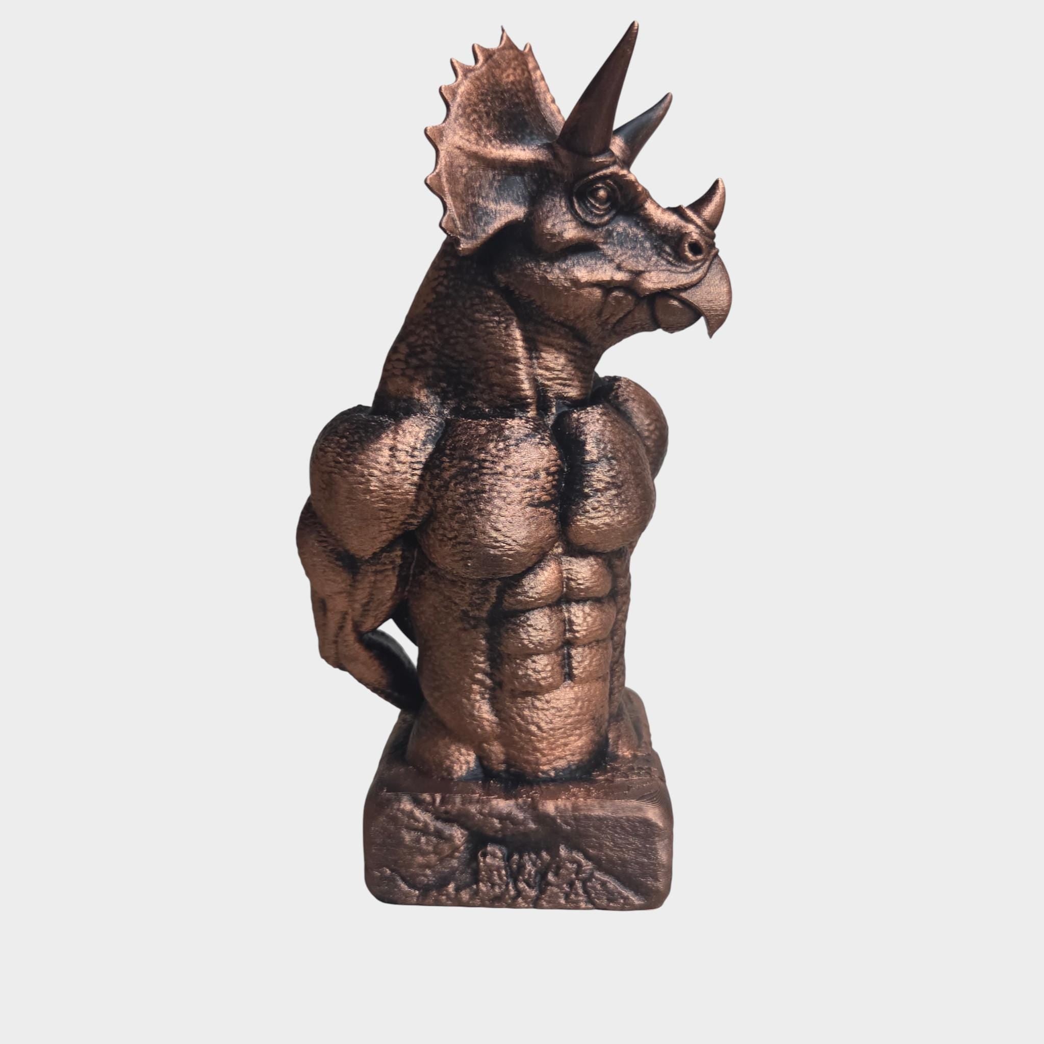 Muscular Triceratops Statue – Dinosaur Sculpture – Strong Dino Bust – Fantasy Home Decor – Unique Statement Figurine