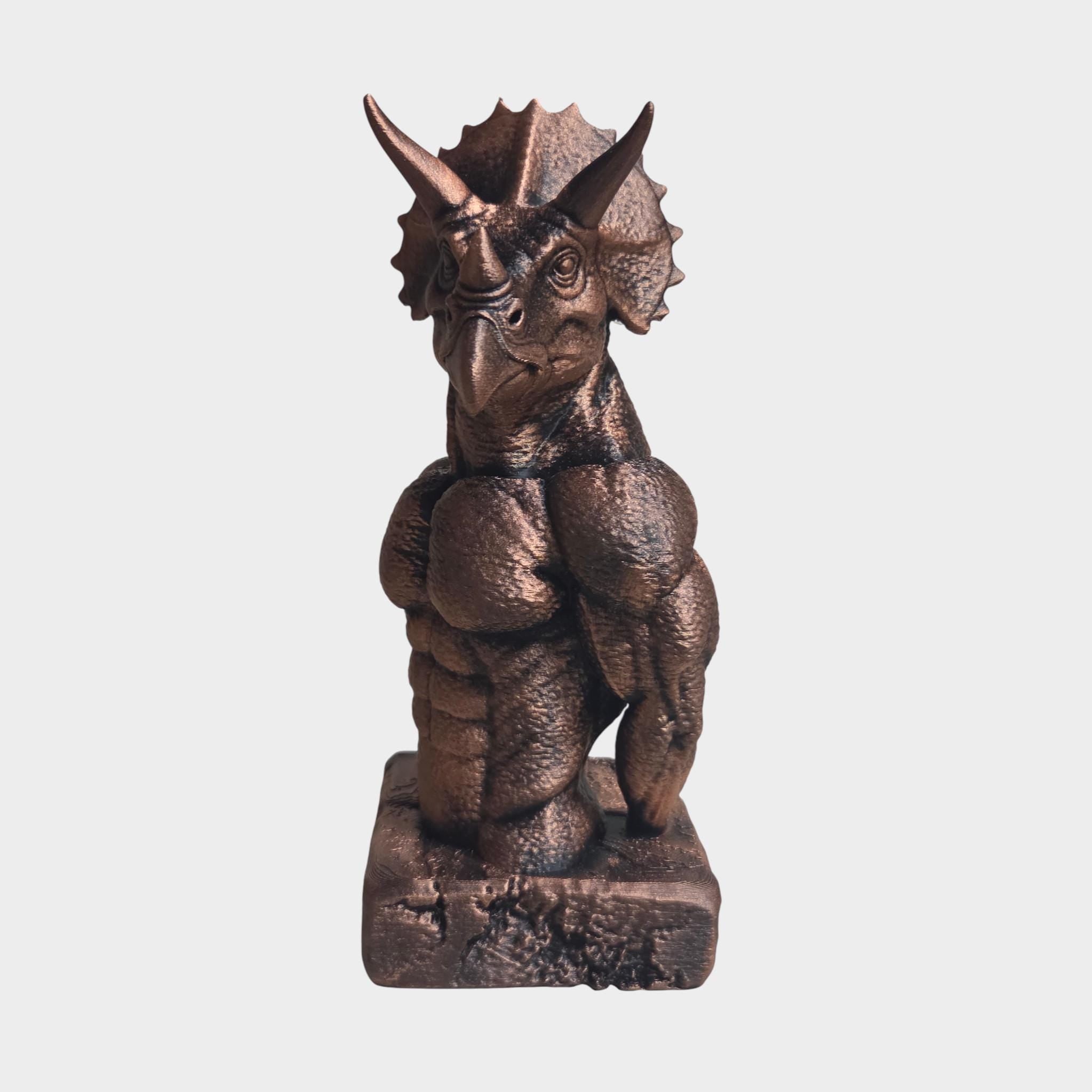 Muscular Triceratops Statue – Dinosaur Sculpture – Strong Dino Bust – Fantasy Home Decor – Unique Statement Figurine