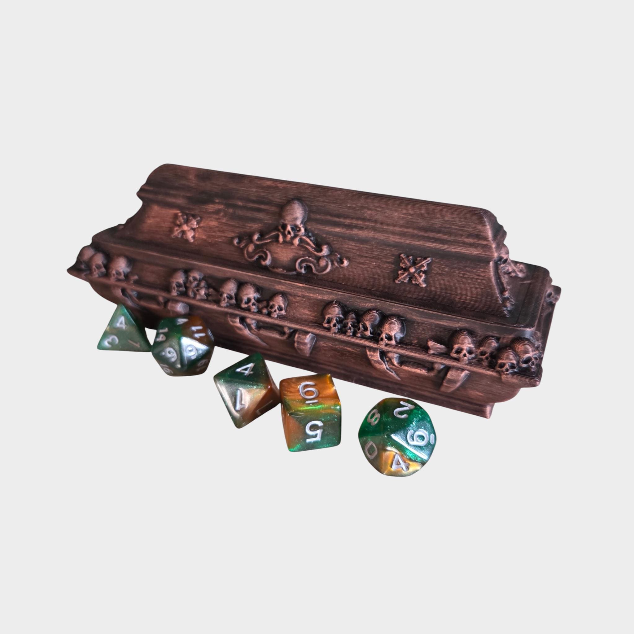 Gothic Dice Coffin Box – Skull Decor Dice Storage for DnD and RPG | Dark Fantasy Tabletop Accessory Gift
