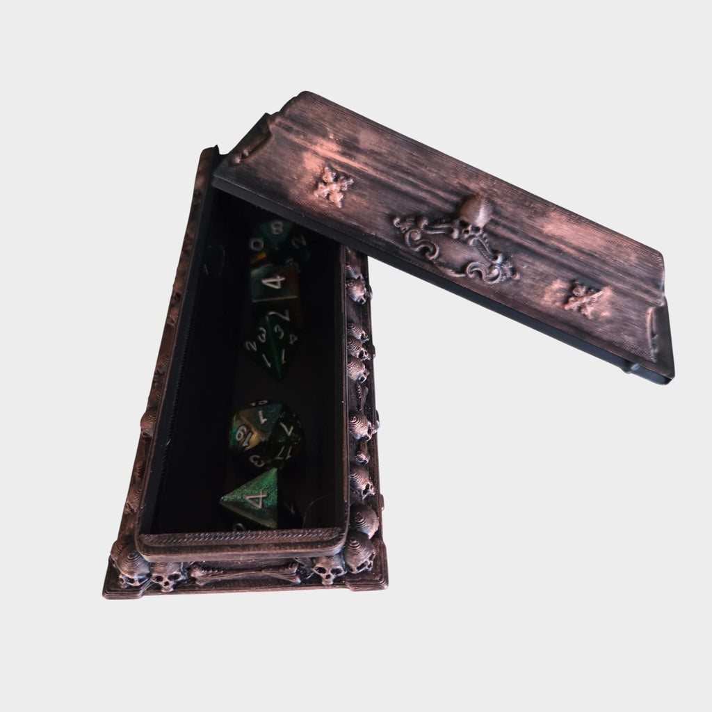 Gothic Dice Coffin Box – Skull Decor Dice Storage for DnD and RPG | Dark Fantasy Tabletop Accessory Gift