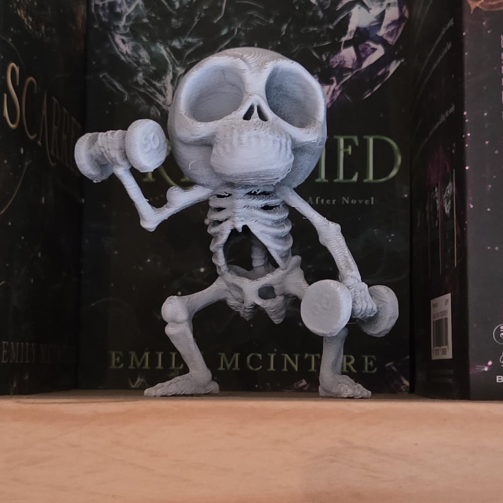 Lifting weights till death - Poseable Skeleton Figurine – Unique 3D Printed Skeleton Decor