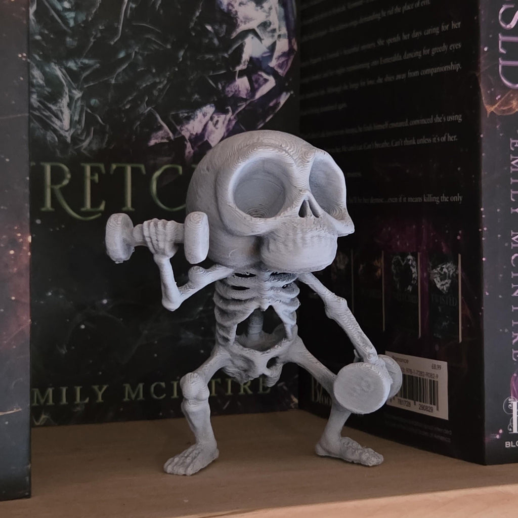 Lifting weights till death - Poseable Skeleton Figurine – Unique 3D Printed Skeleton Decor