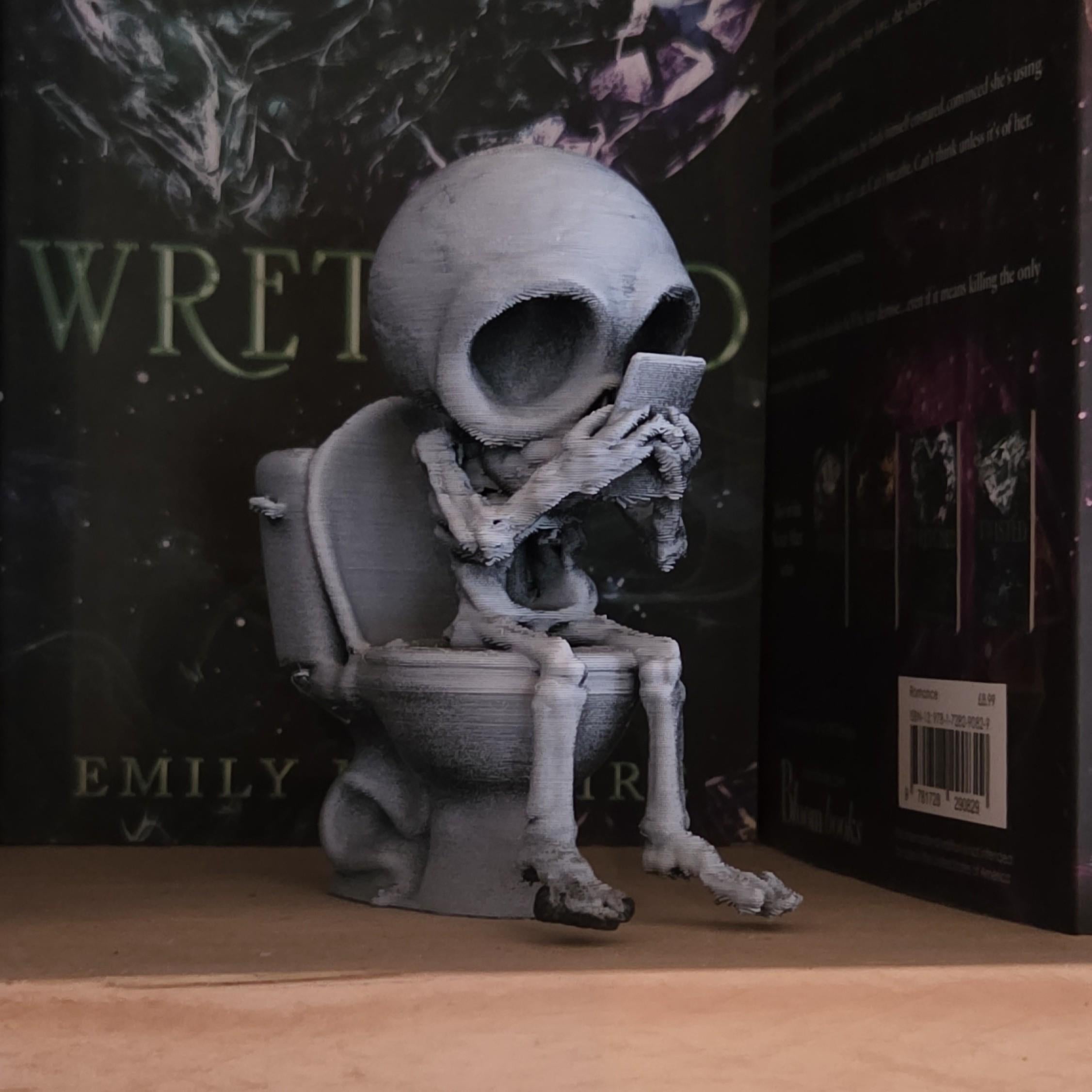 Toilet break doomscrolling Skeleton - Poseable Skeleton Figurine – Unique 3D Printed Skeleton Decor