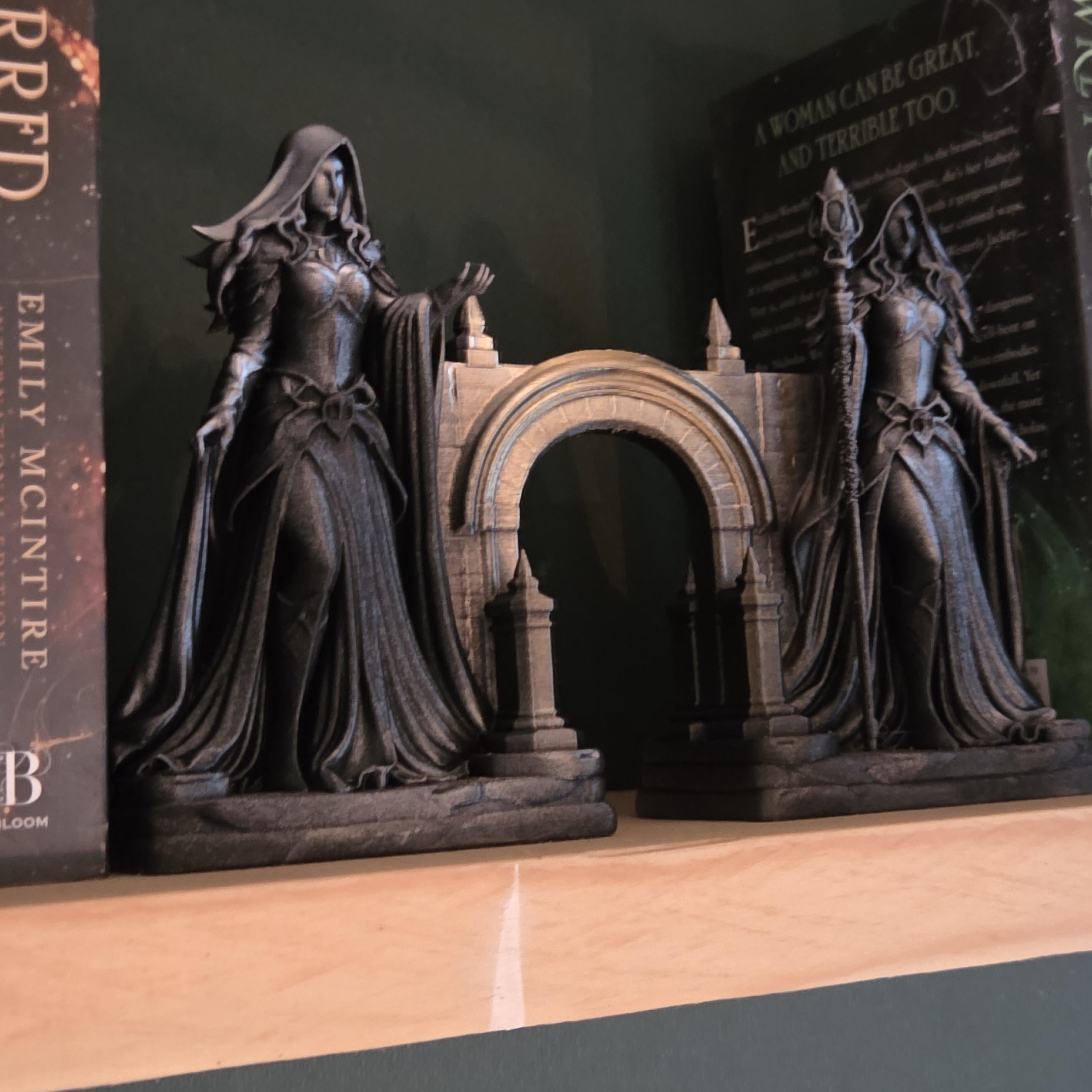Dark Fantasy Book Nook | Gothic Sorceress Archway | Medieval Magic Bookshelf Insert | Witch Guardian Diorama | Dark Souls Inspired Decor