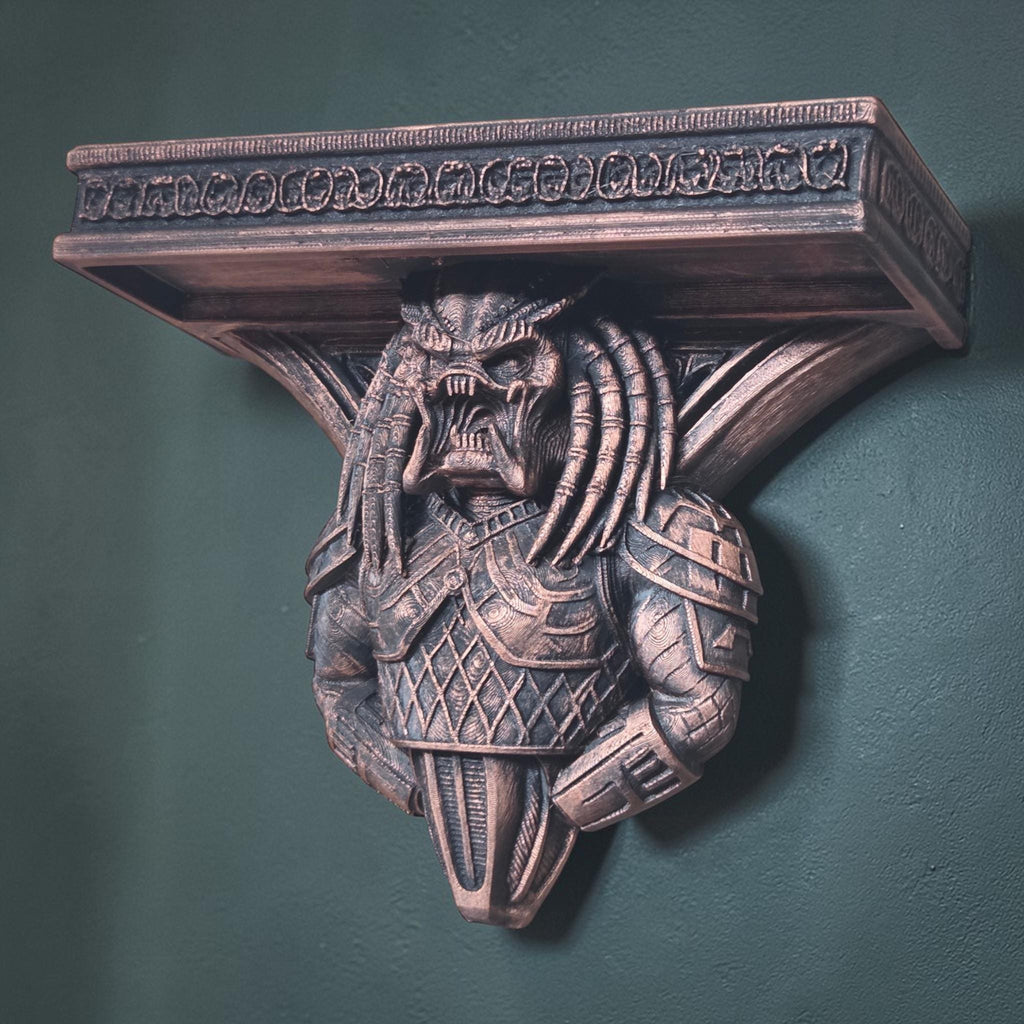 Alien Hunter Wall Shelf – Sci-Fi Warrior Shelf – Gothic Wall Decor – 3D Printed Shelf – Dark Fantasy Decor – Unique Wall Bracket Art